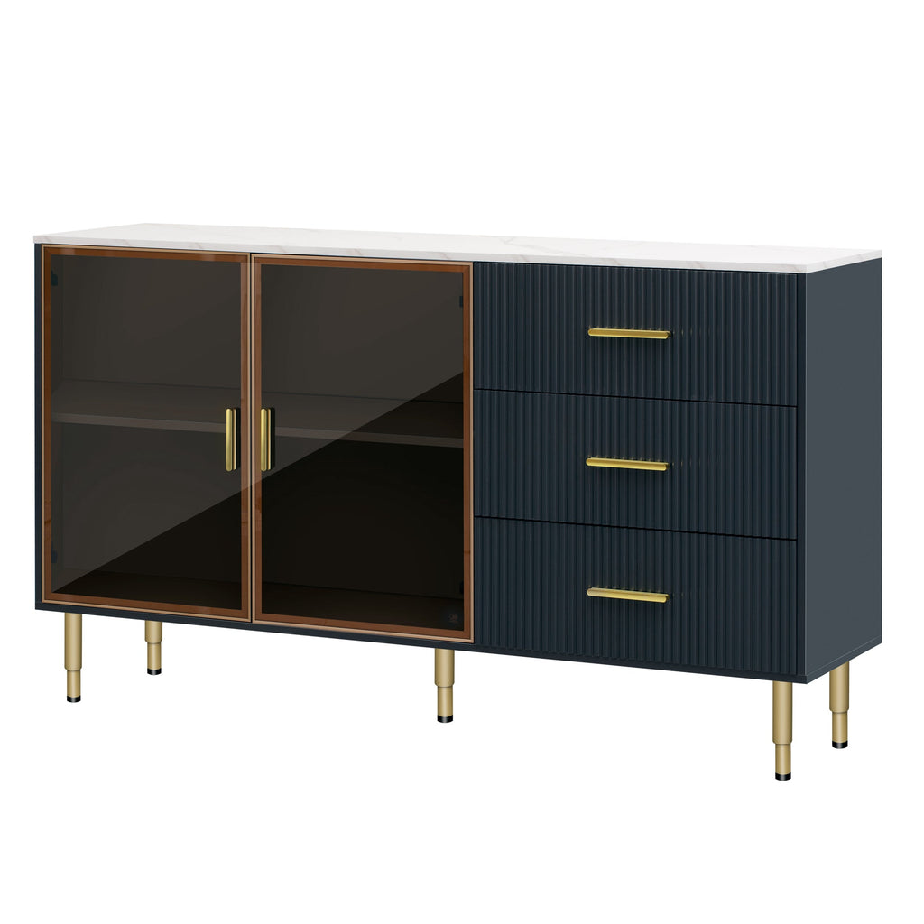 Modern Sideboard MDF Buffet Cabinet with Marble Sticker Tabletop