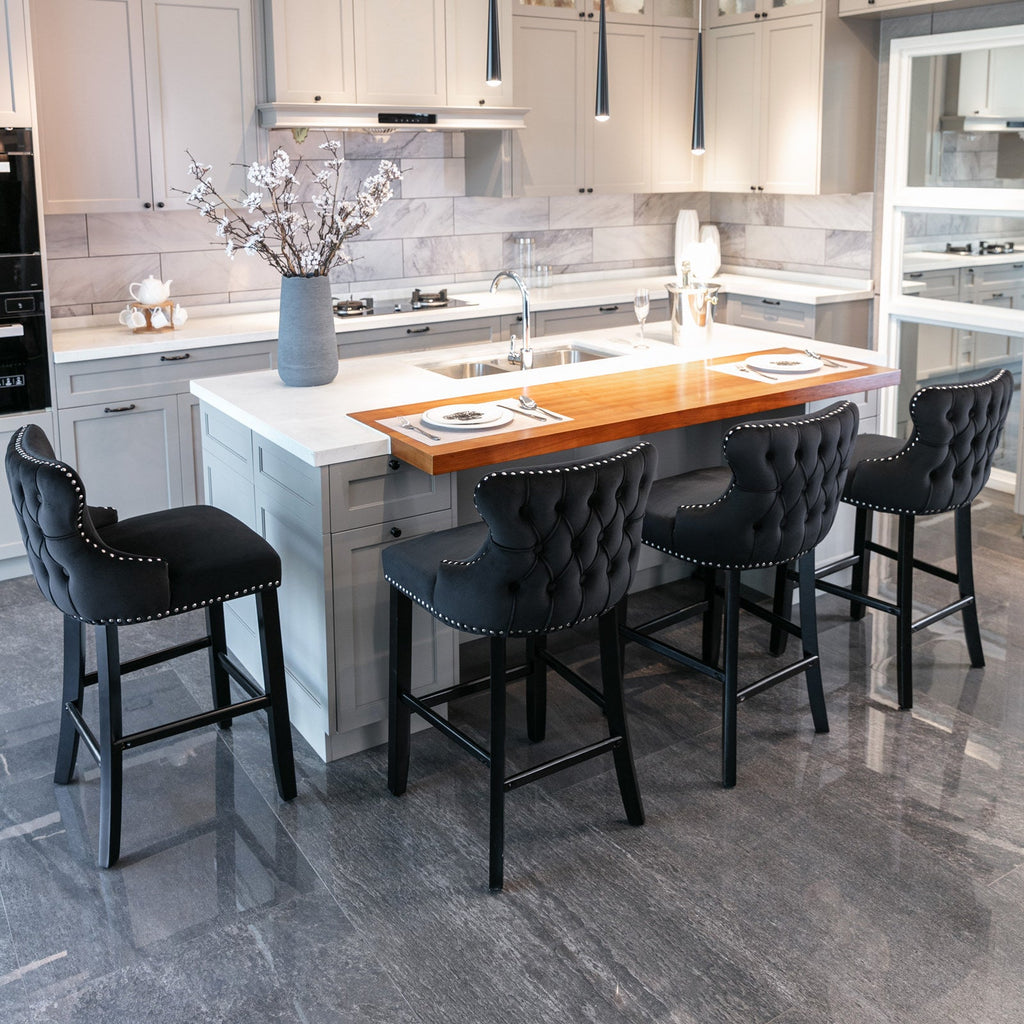 Leisure Style Velvet Upholstered Wing-Back Barstools (Set of 2)