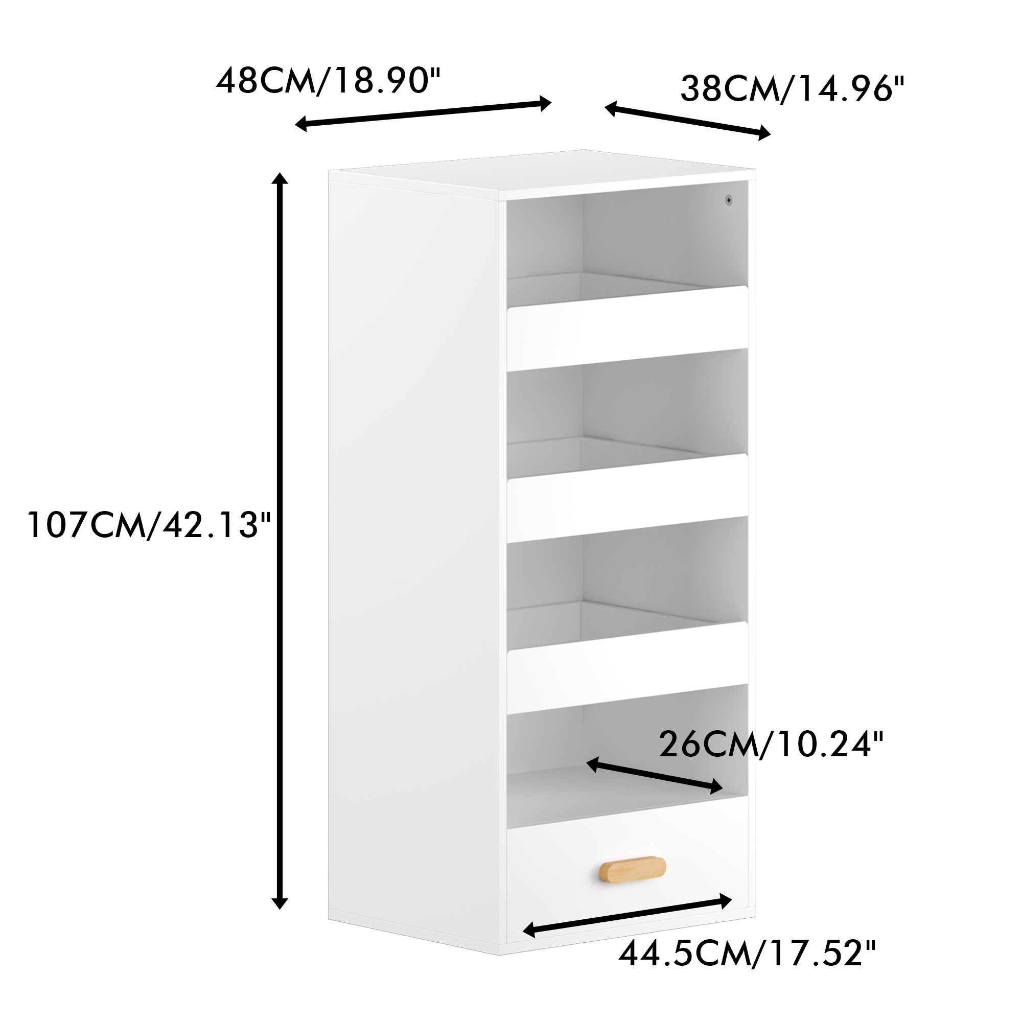 4-Tier Freestanding Bookshelf with 3 Sliding Drawers and 1 Bottom Drawer