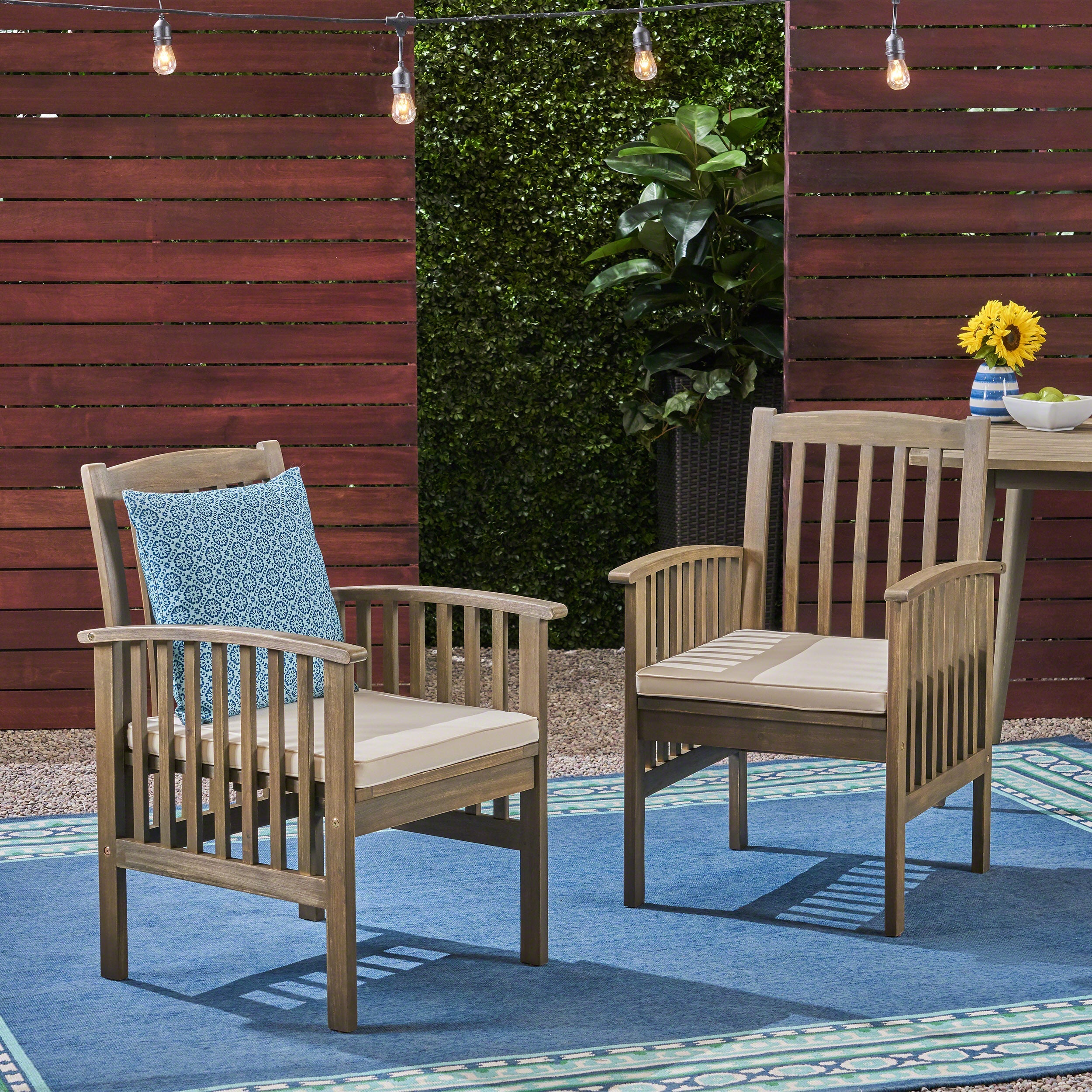 Outdoor 2PCS Acacia Wood Dining Chair Set with Cushions