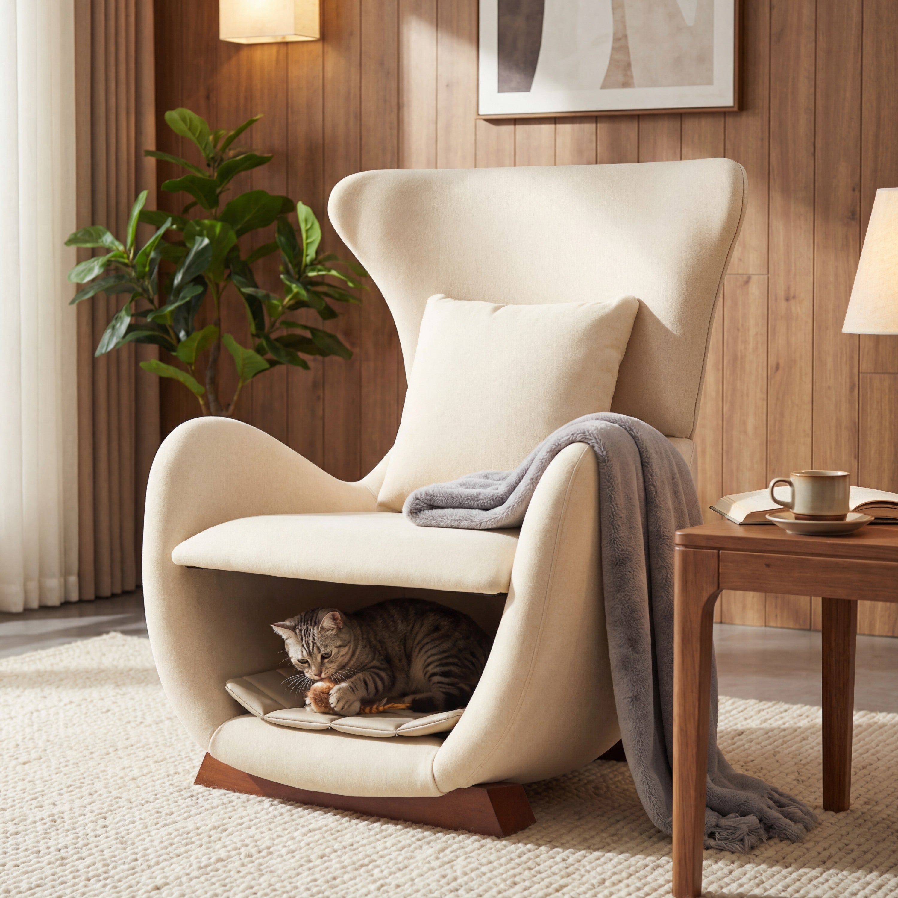 Modern Brown Polyester Accent Chair with Pet/Storage Space