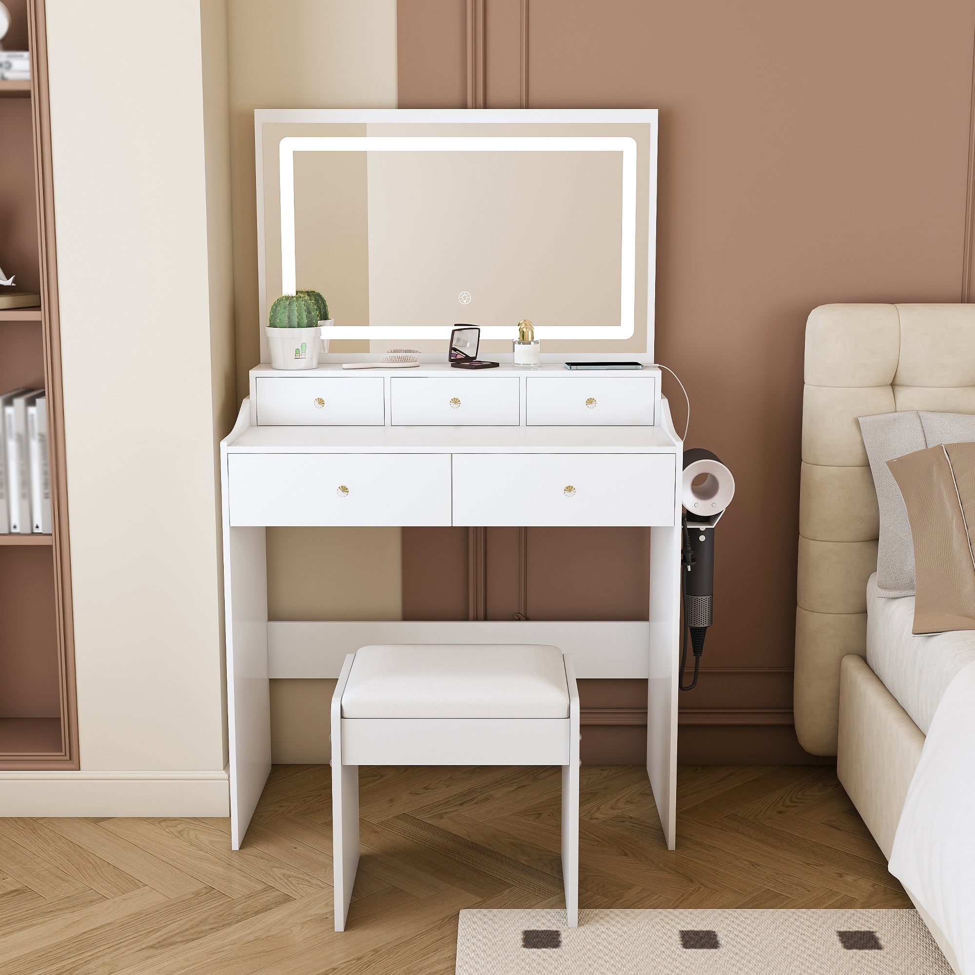 Modern Makeup Vanity Set with Power Outlet