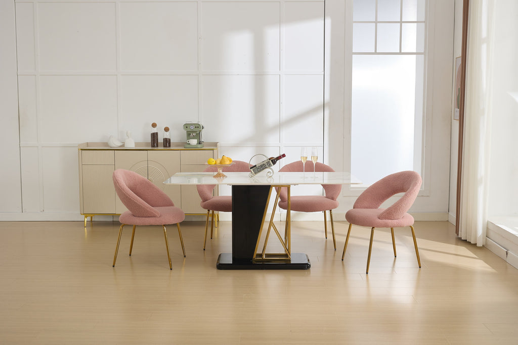 Velvet/Teddy Fabric Dining Chairs with Curved Backrest