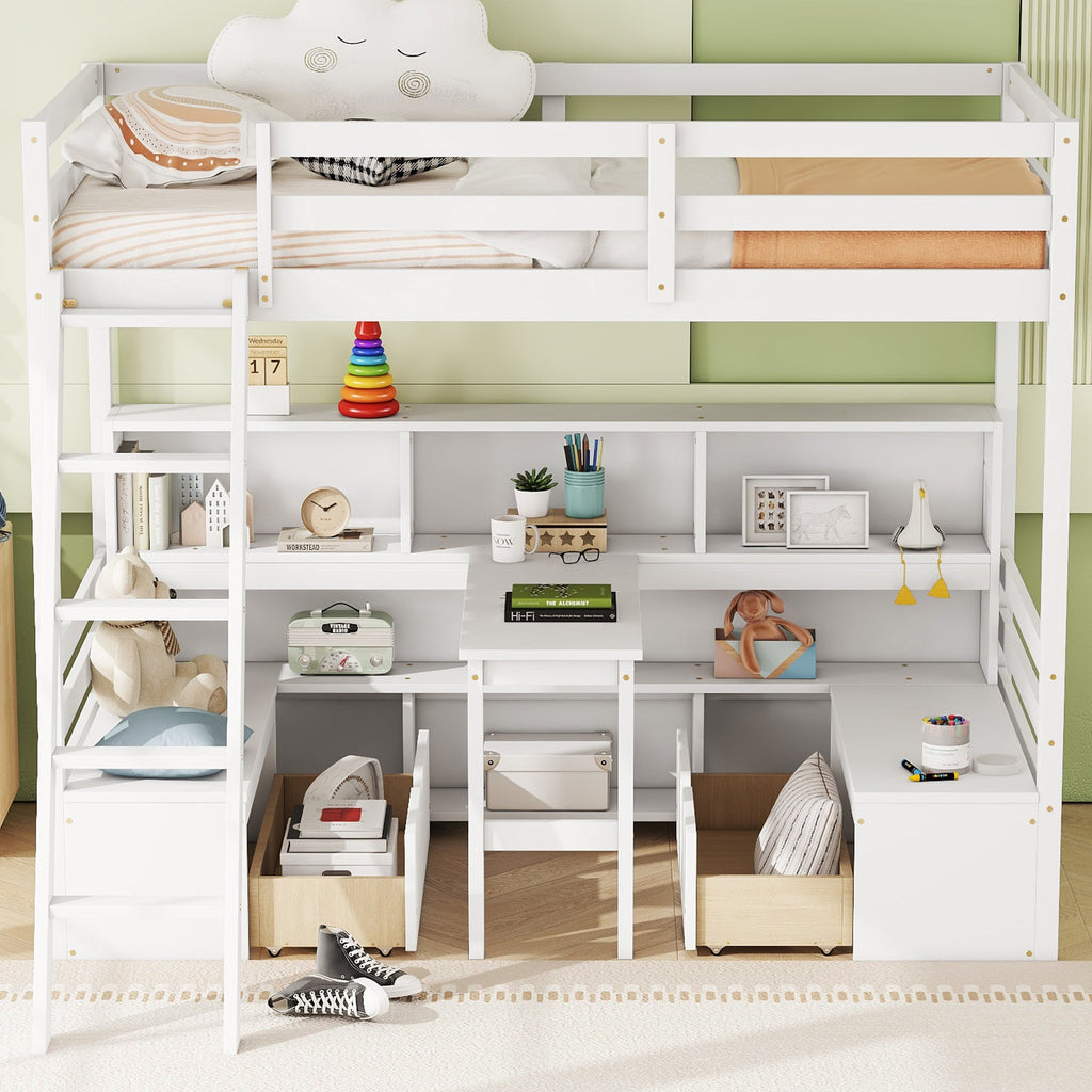 Twin Loft Bed with Storage Shelves