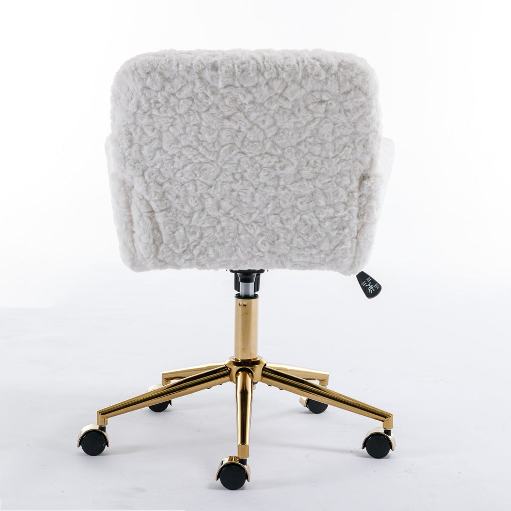 Artificial Rabbit Hair Home Office Chair with Golden Metal Base