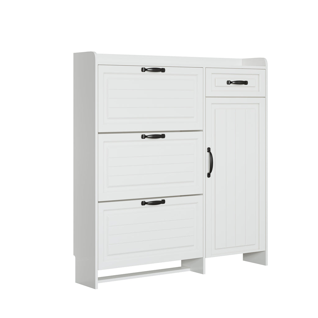 White Color Shoe Cabinet  with 4 Doors 1 Drawers