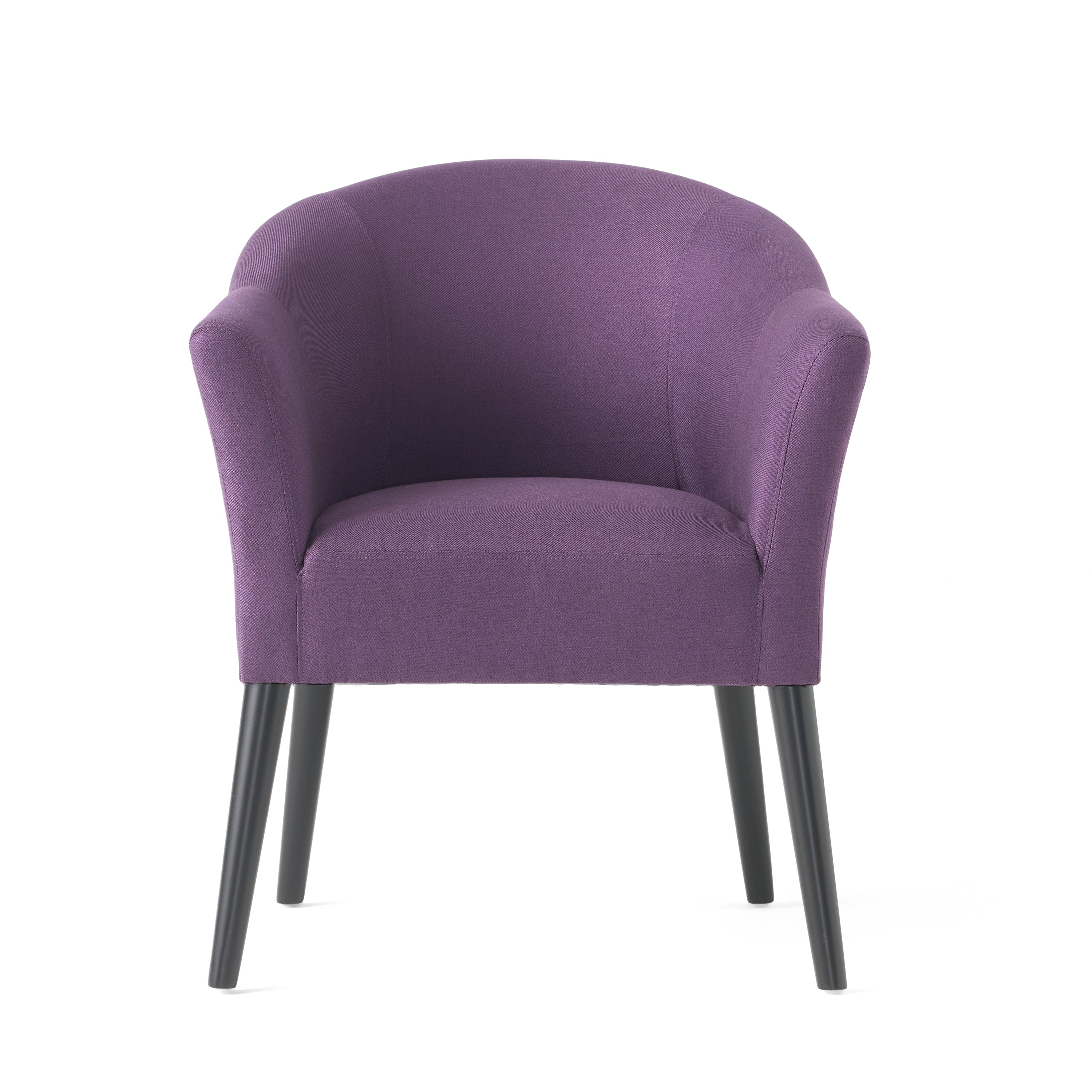 Plum Fabric Arm Chair with Wooden Legs and Cushioned Seat