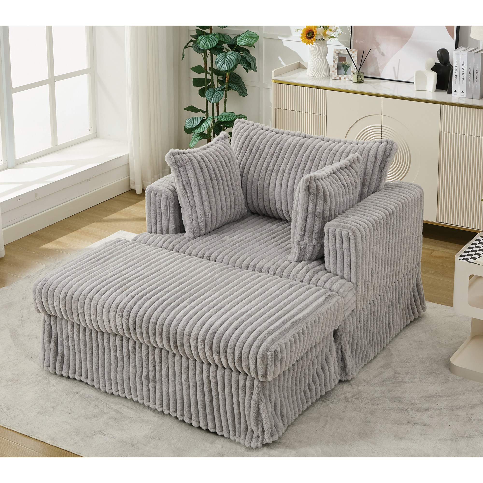 47.7'' Oversized Corduroy Chaise Longue with Ottoman