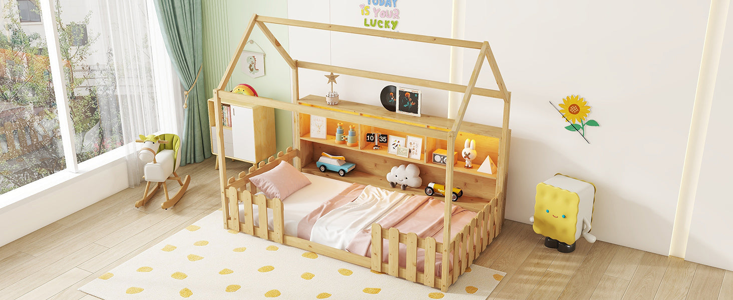 Twin Size House Bed with LED Light