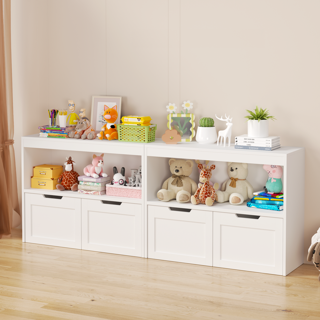 Toy Storage Cabinet  with Large Drawers and Open Shelves