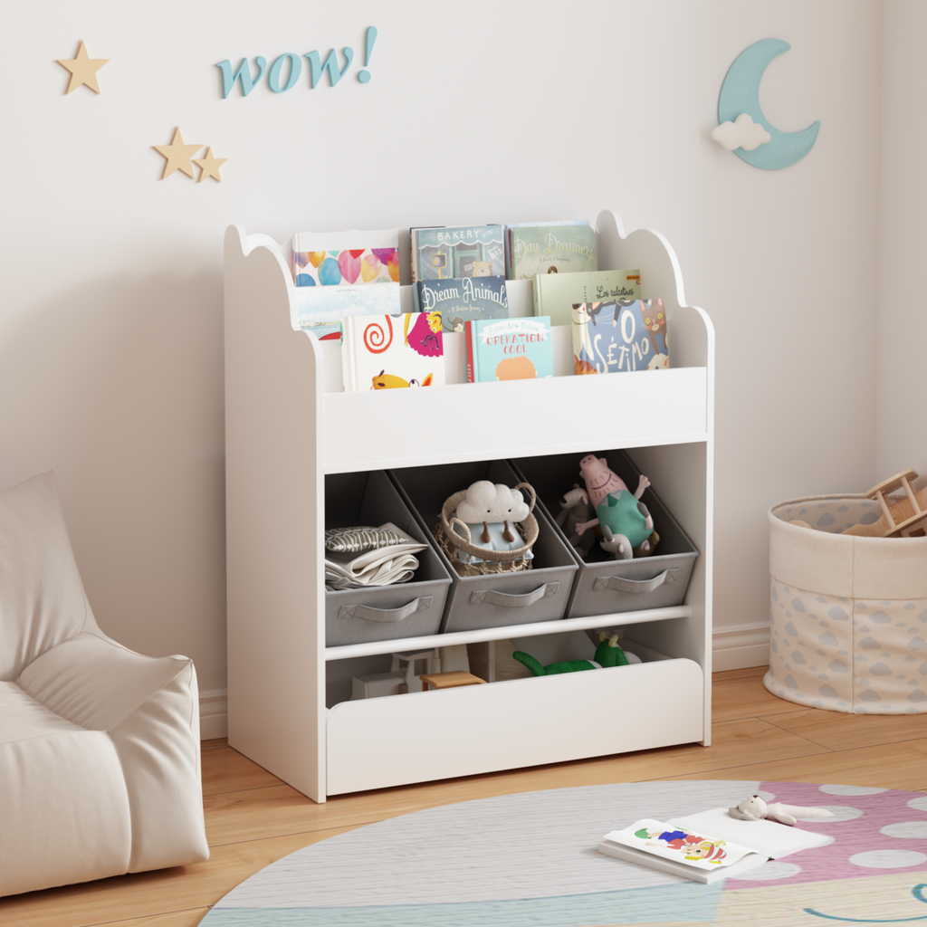 Multi-Functional Kids Wooden Book Organizer for Toddlers