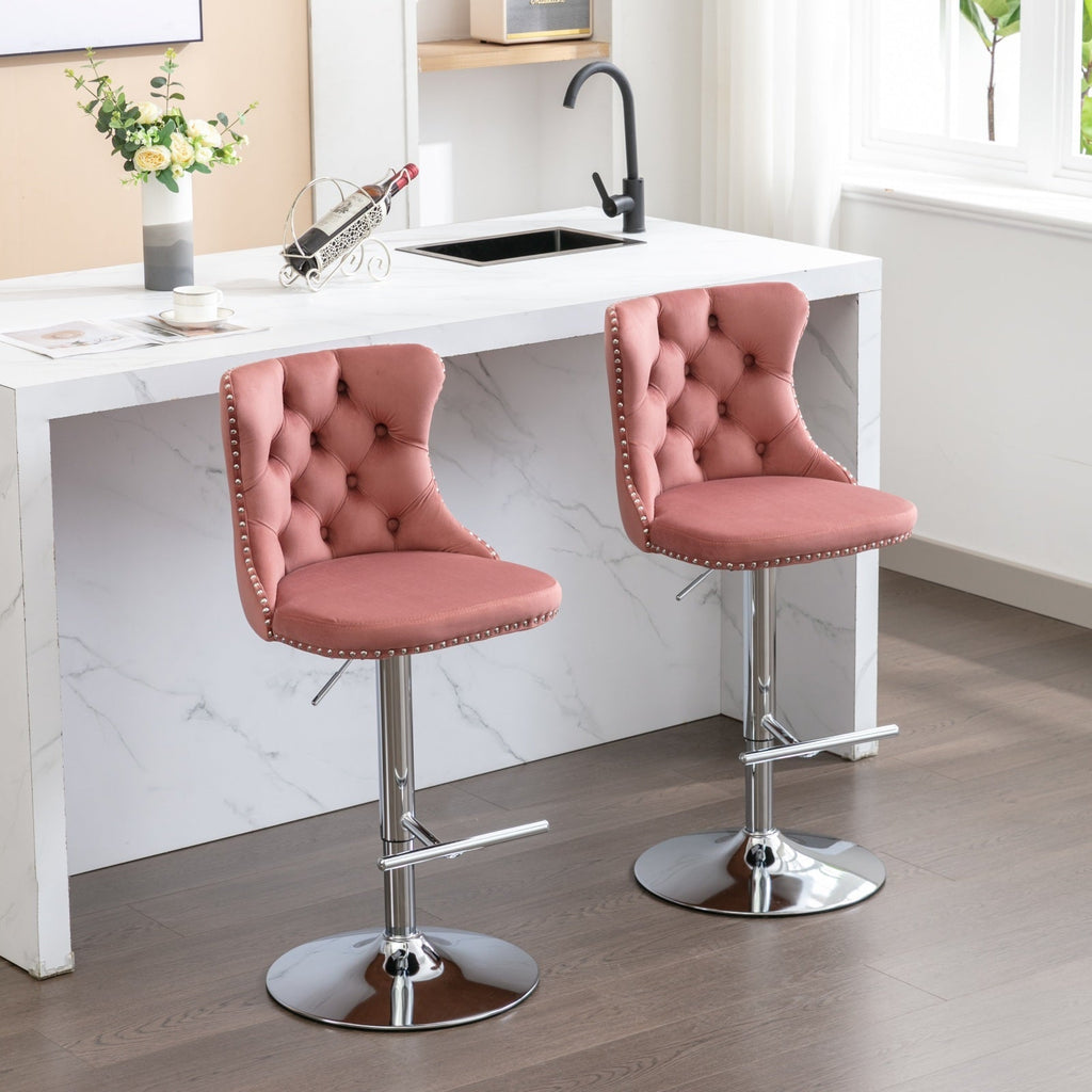25-33 Inch Modern Velvet Swivel Barstools (Set of 2)
