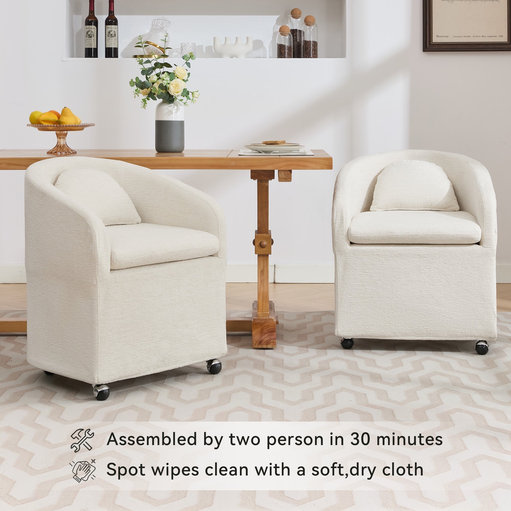 Modern Chenille Fabric Dining Armchair with Back Cushion