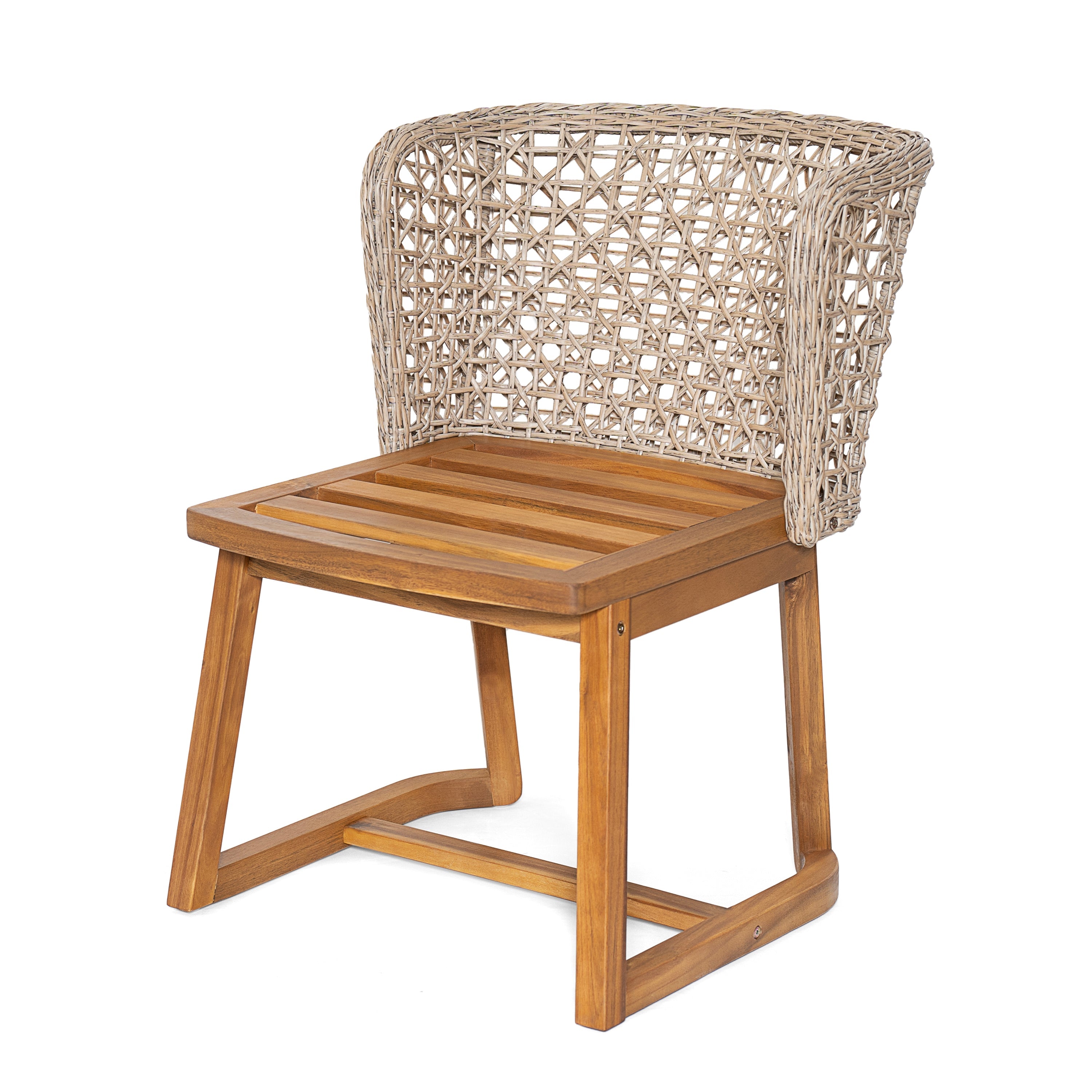 Outdoor Acacia Wood Dining Chairs with Beige Cushion (Set of 2)