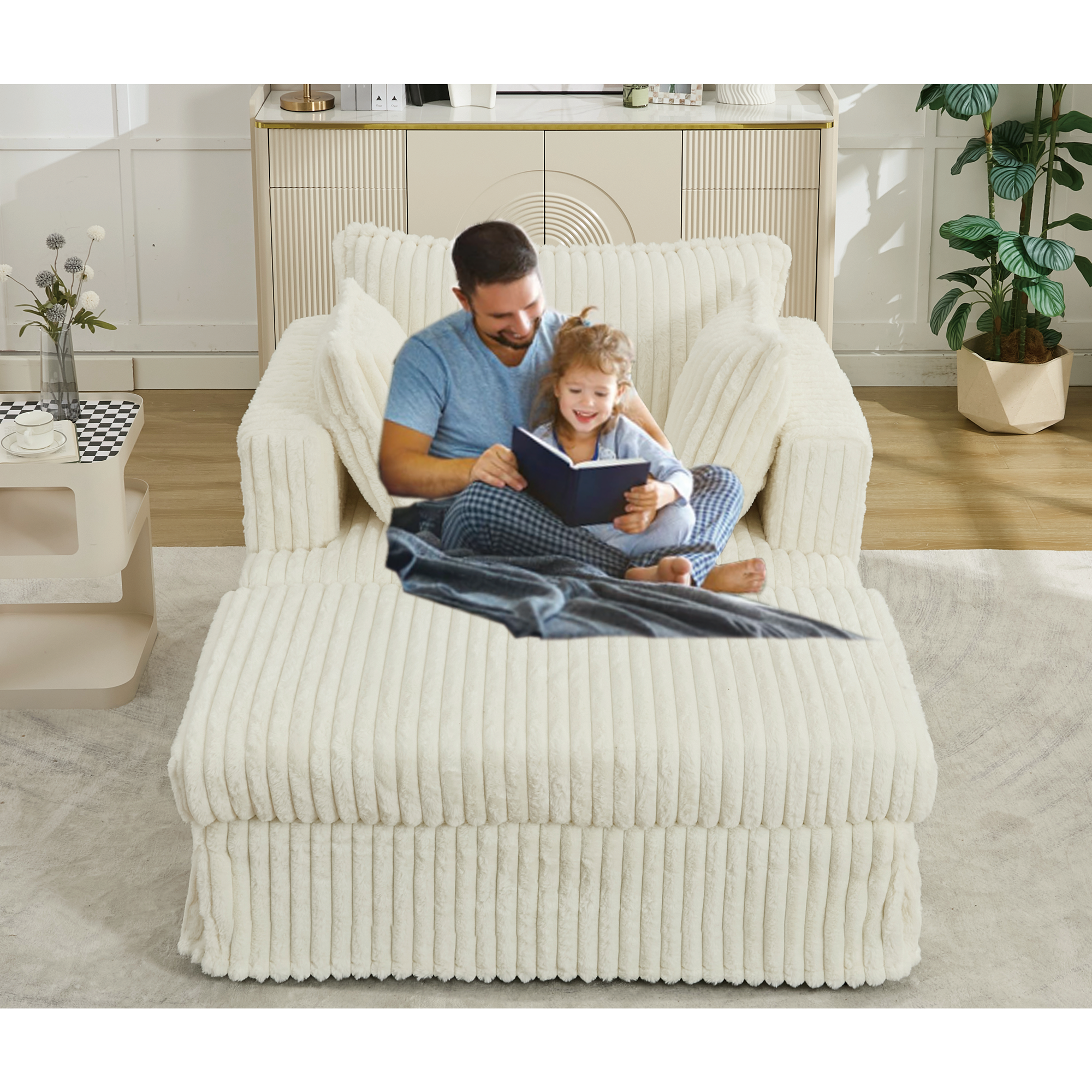 47.7'' Oversized Corduroy Chaise Longue with Ottoman