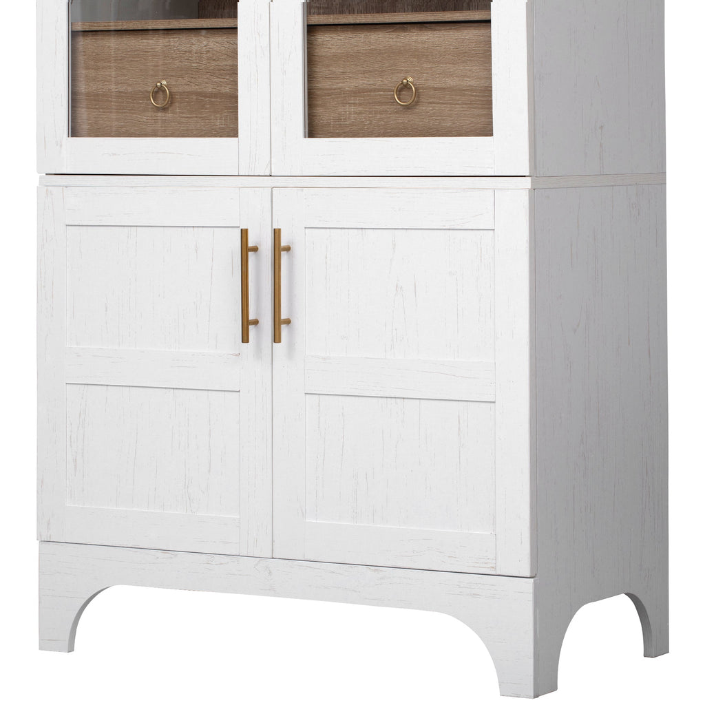 71" Tall Arched Farmhouse Kitchen Pantry Cabinet with Door Shelves