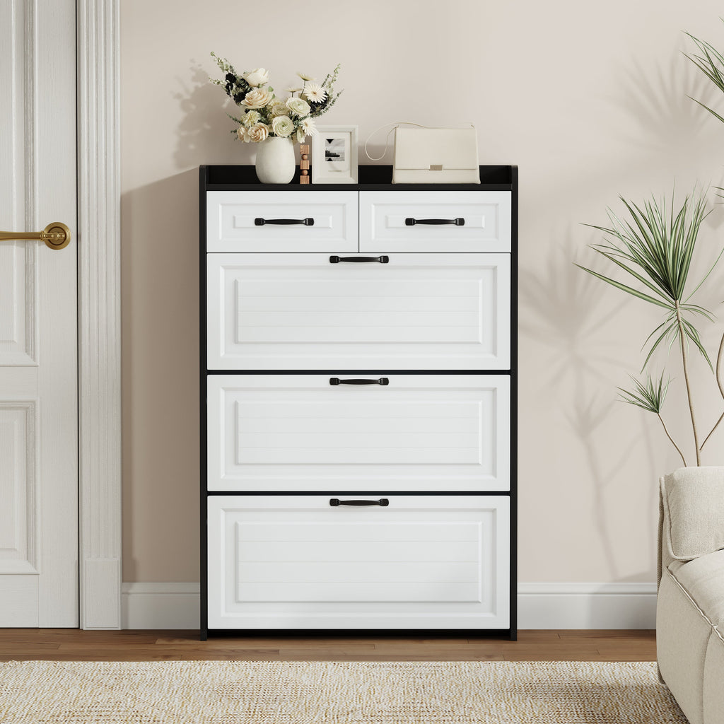 Black Shoe Cabinet with 3 Doors 2 Drawers