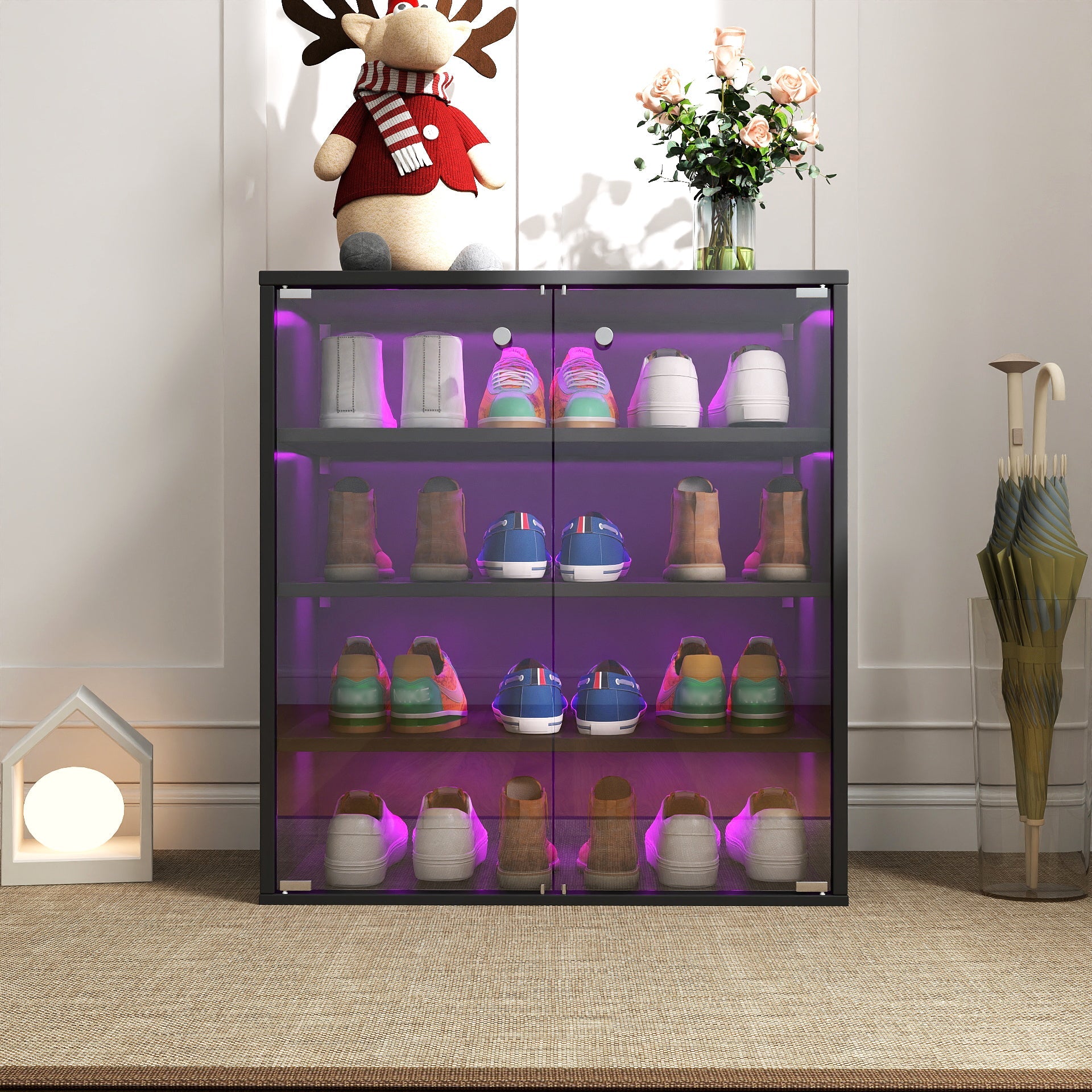 Wooden Stackable Shoe Storage Box with Glass Door