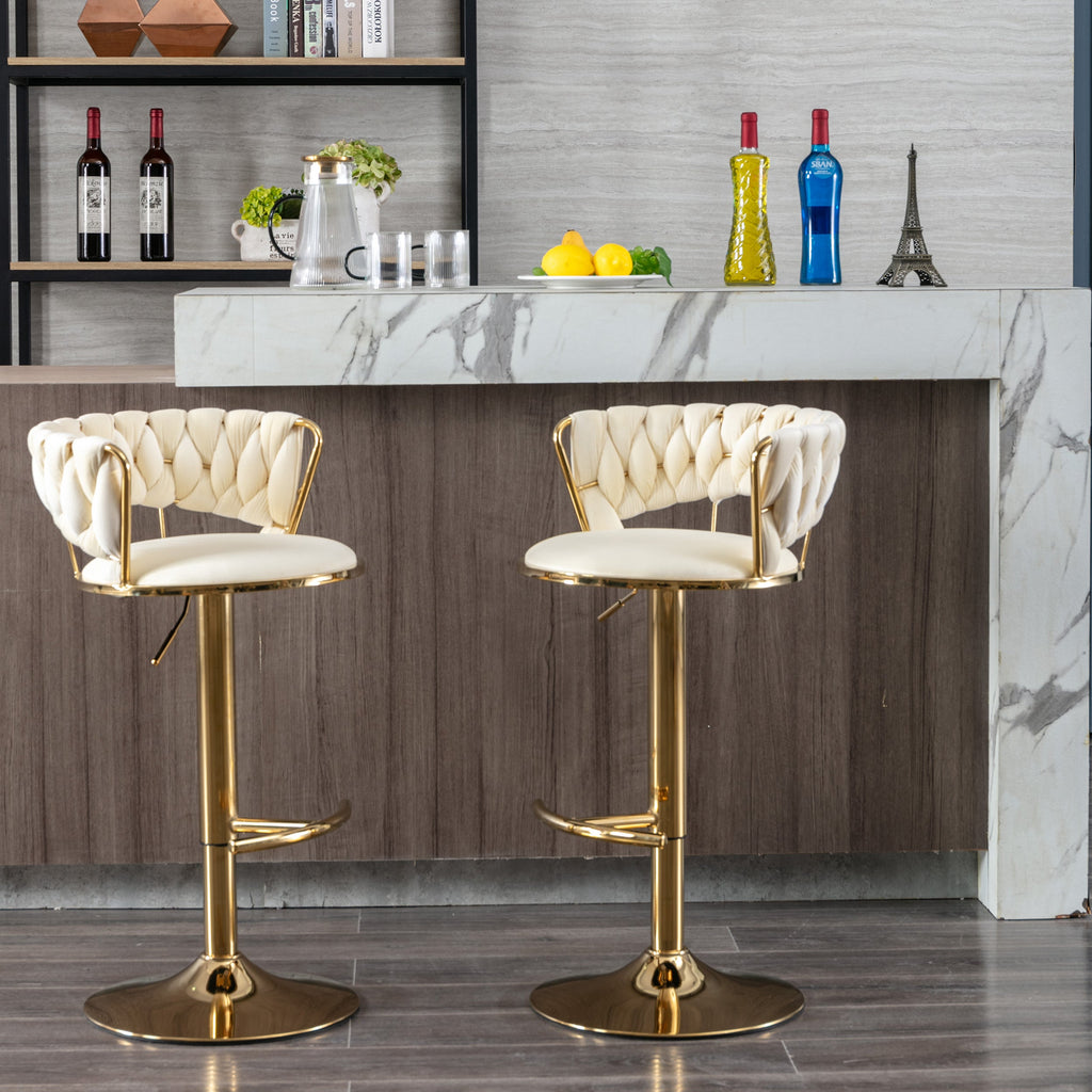 Swivel Height Adjustable Velvet Bar Stools with Golden Leg (Set of 2 )