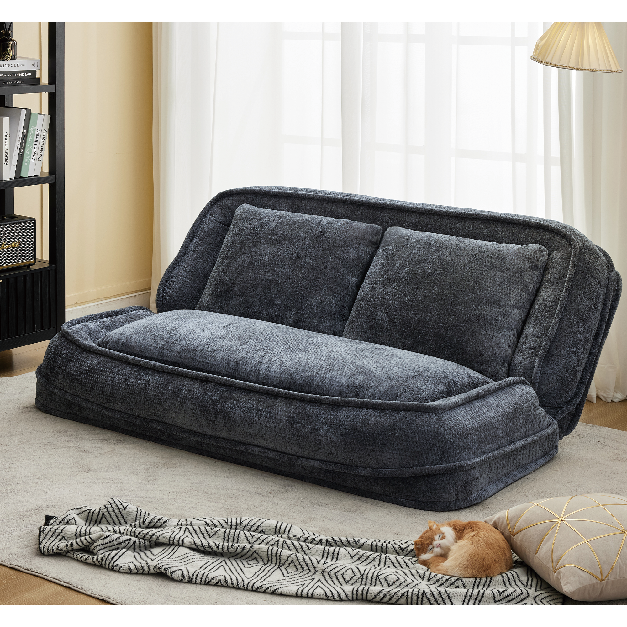 2-in-1 Extra Large Chenille Floor Couch Loveseat for Humans & Dogs