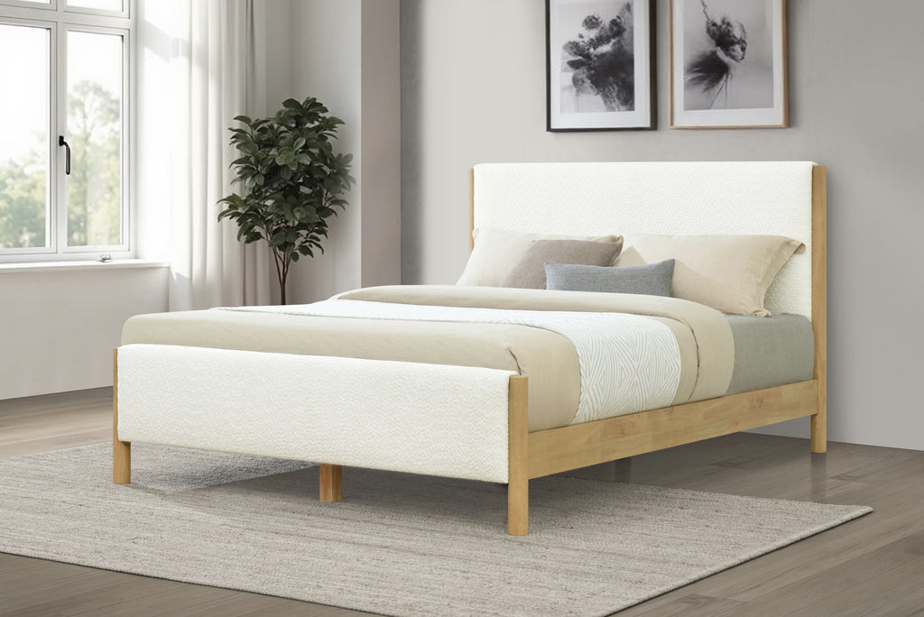 Modern White Boucle Upholstered Bed