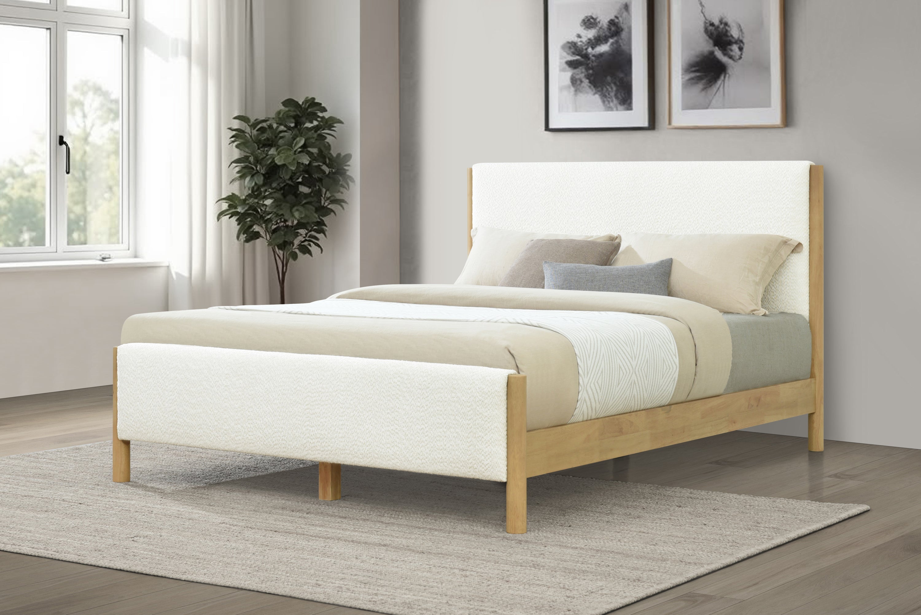 Modern White Boucle Upholstered Bed