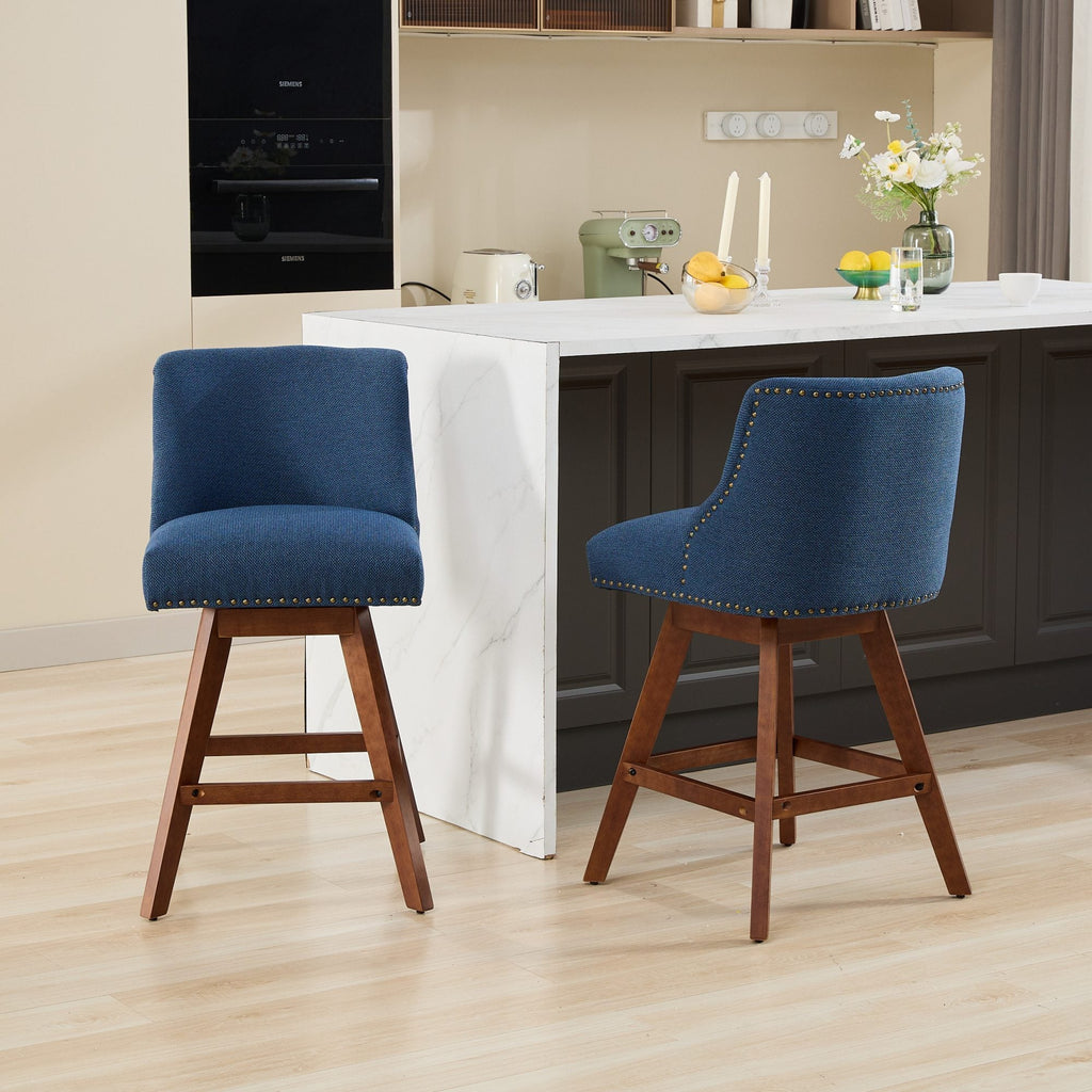 Upholstered Swivel Counter Height Bar Stools with Nailhead Trim (Set of 2)