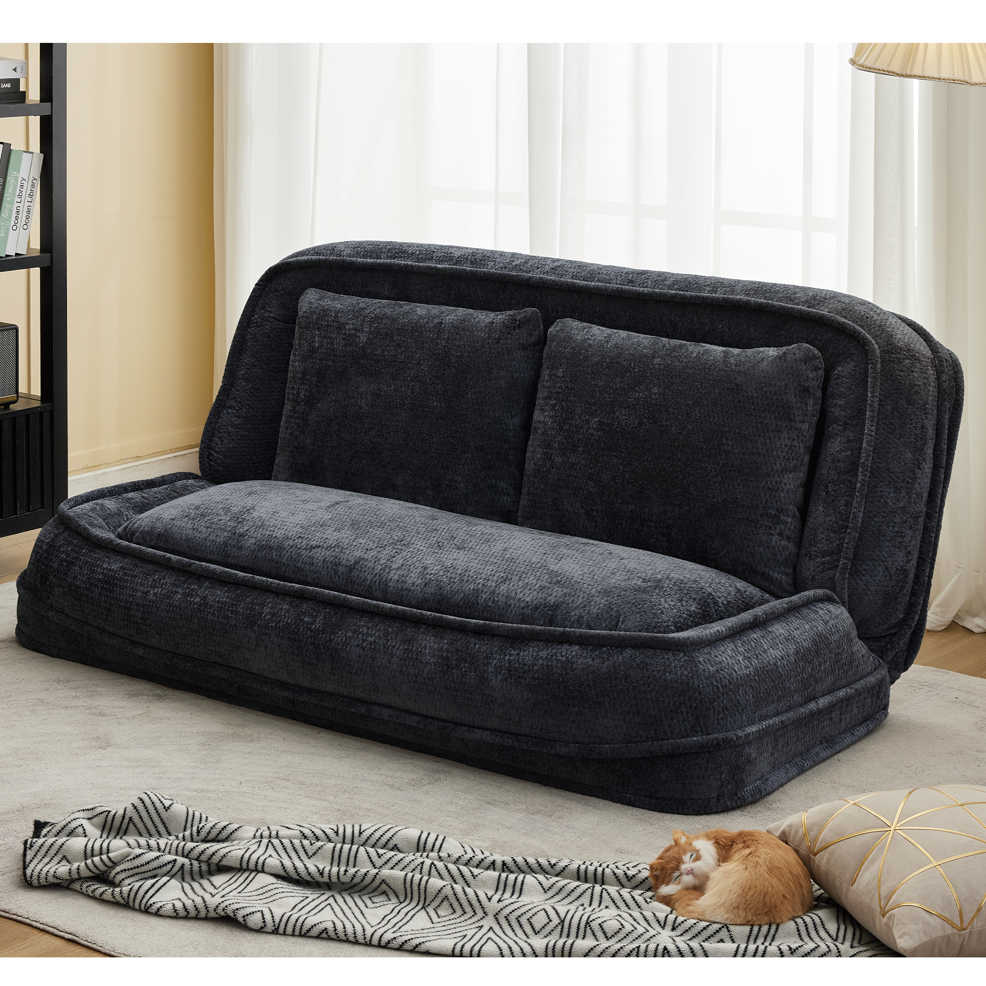 2-in-1 Extra Large Chenille Floor Couch Loveseat for Humans & Dogs