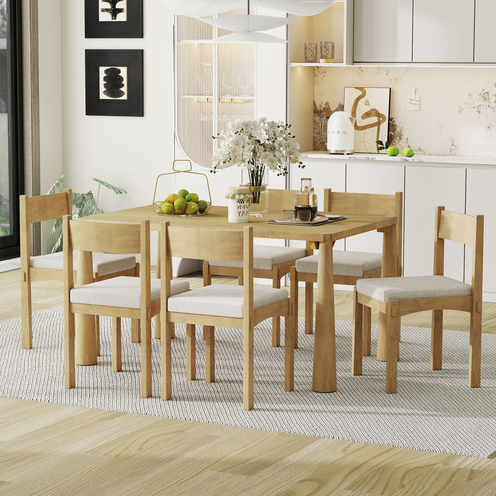 7-Piece Retro Wood Dining Table Set