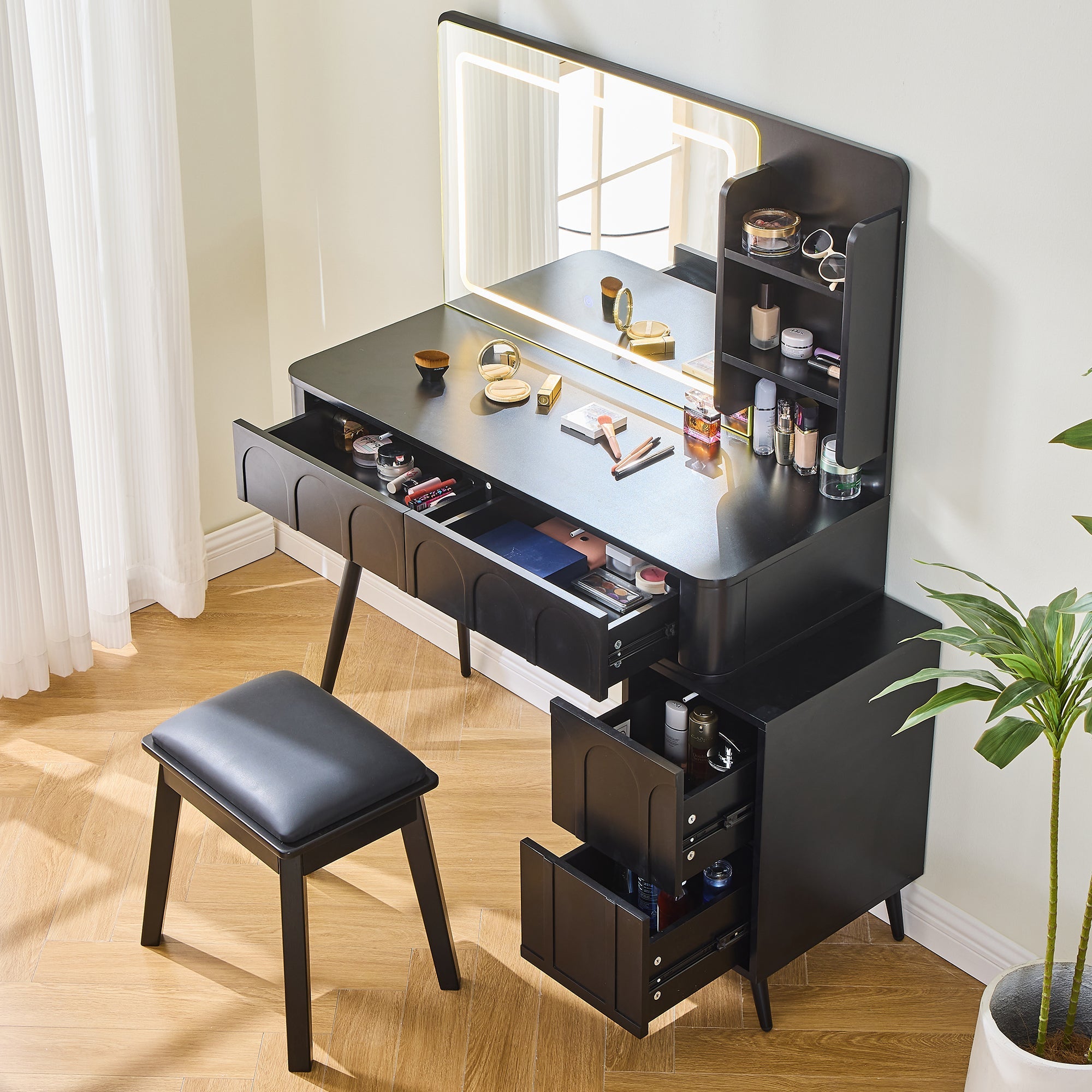 Modern Makeup Vanity Desk with LED Lights and Mirror