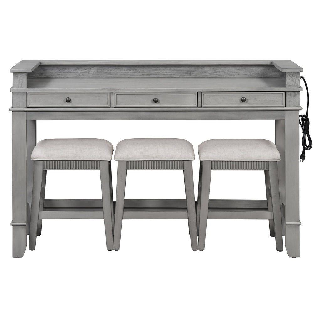 Retro Kitchen Table and Chairs Set with 3 Storage Drawers