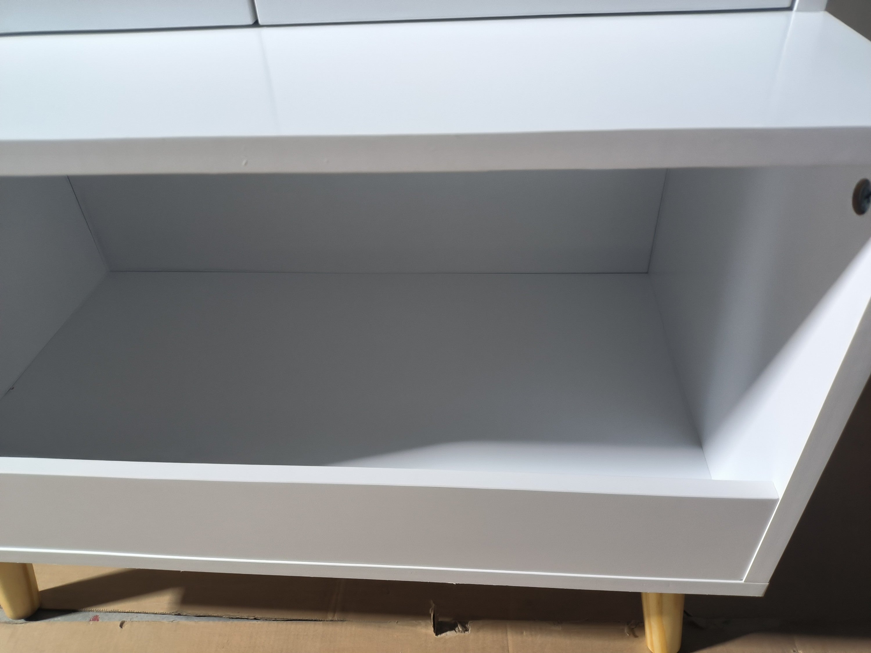 White Modern Wooden Toy Storage Cabinet with Natural Wood Legs
