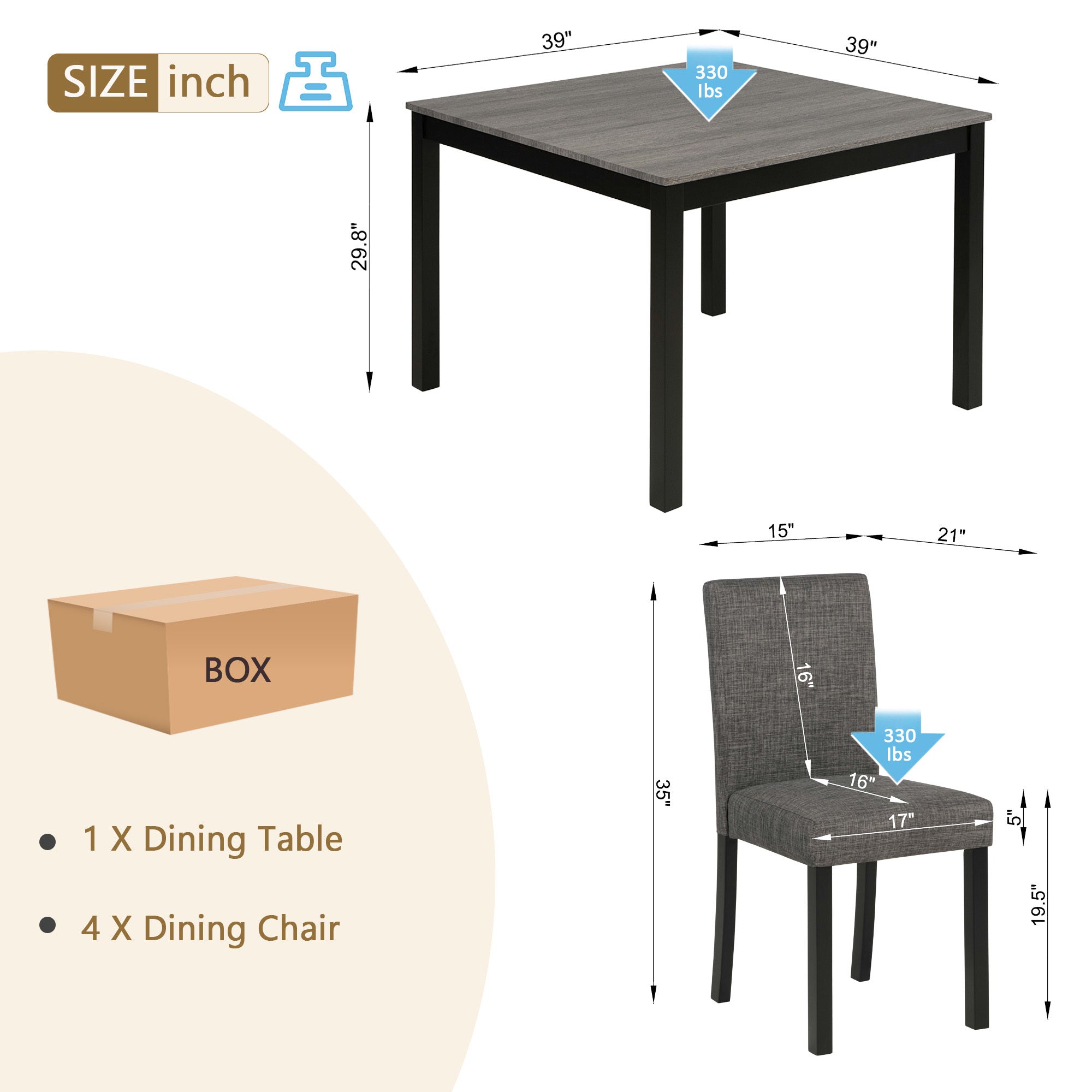 Modern 5-Piece Dining Table Set with 4 Chairs