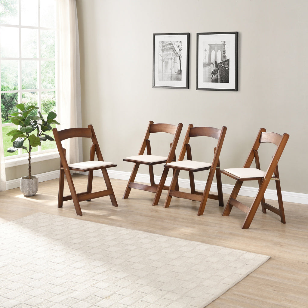 Set of 4 Folding Chairs Cushioned Solid Wood Space-Saving Dining Chairs