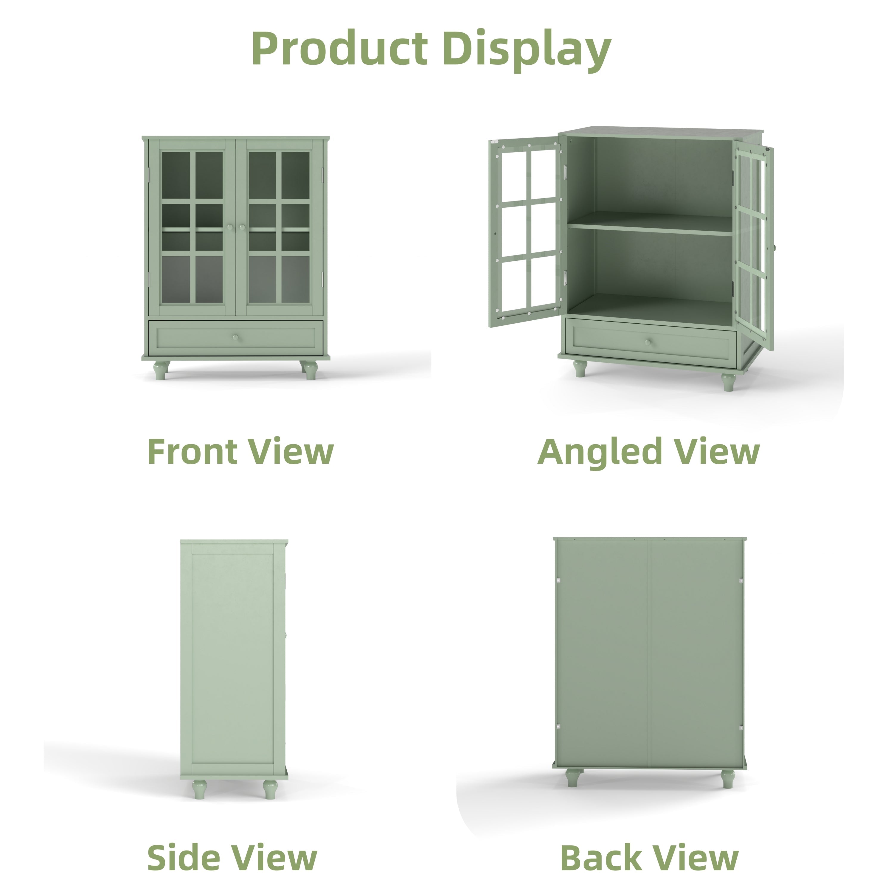 Minimalism Buffet Cabinet with Double Glass Doors and Drawer Mint Green
