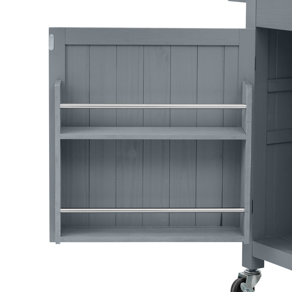 54.1" Outdoor Kitchen Island with High Shelf, Stainless Steel Top & Storage Cabinet
