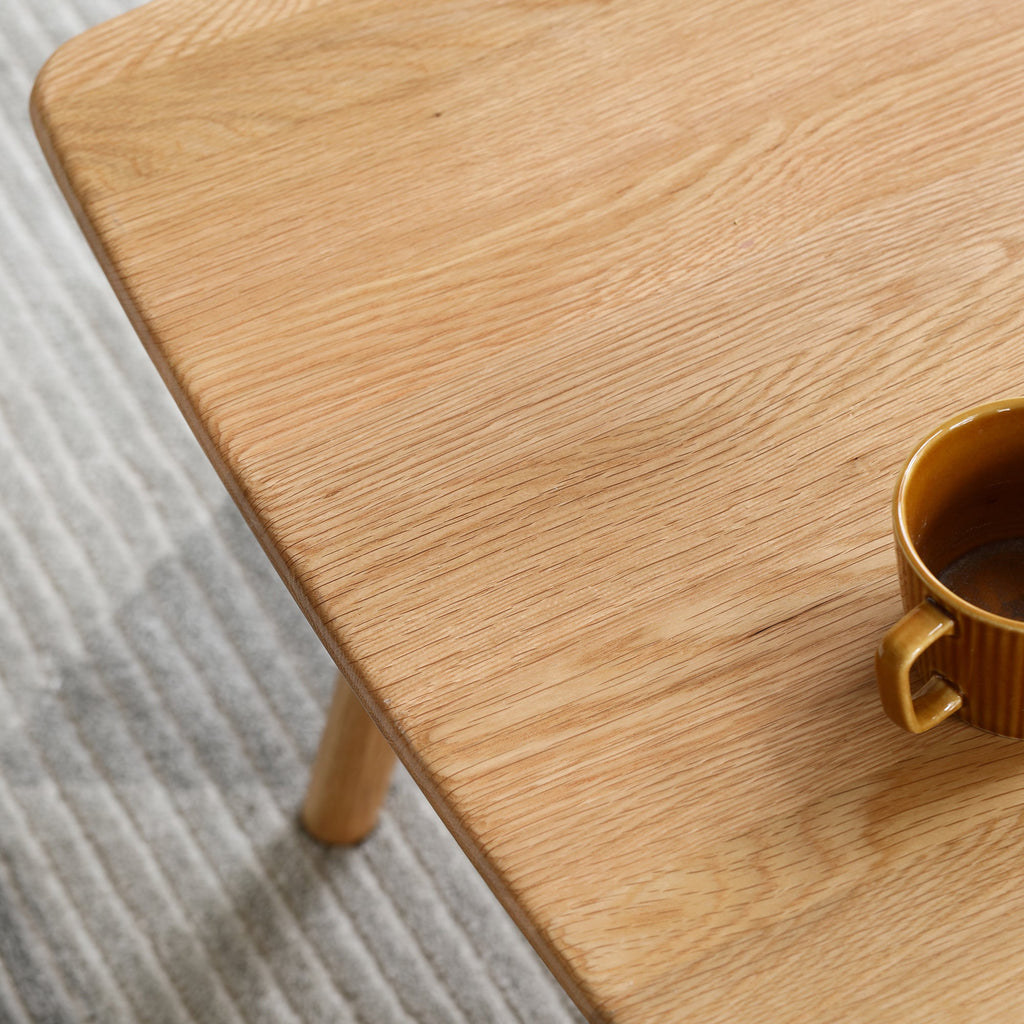 Low Table 100% Solid Wood 2-Drawer Natural Oak Coffee Table