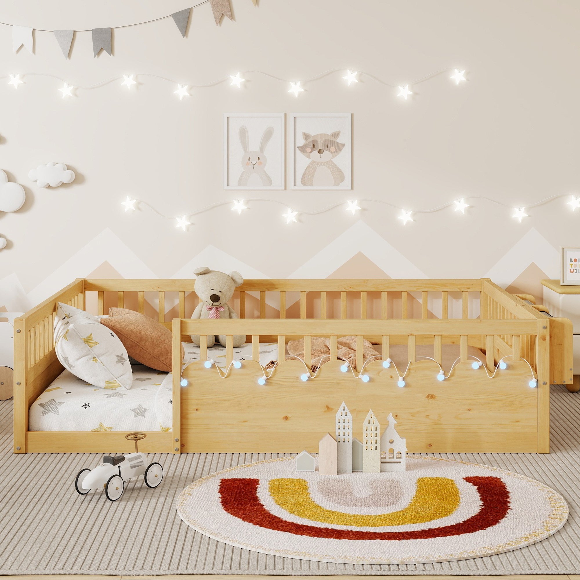 Twin/Full Montessori Floor Kids Bed Frame with High Rails