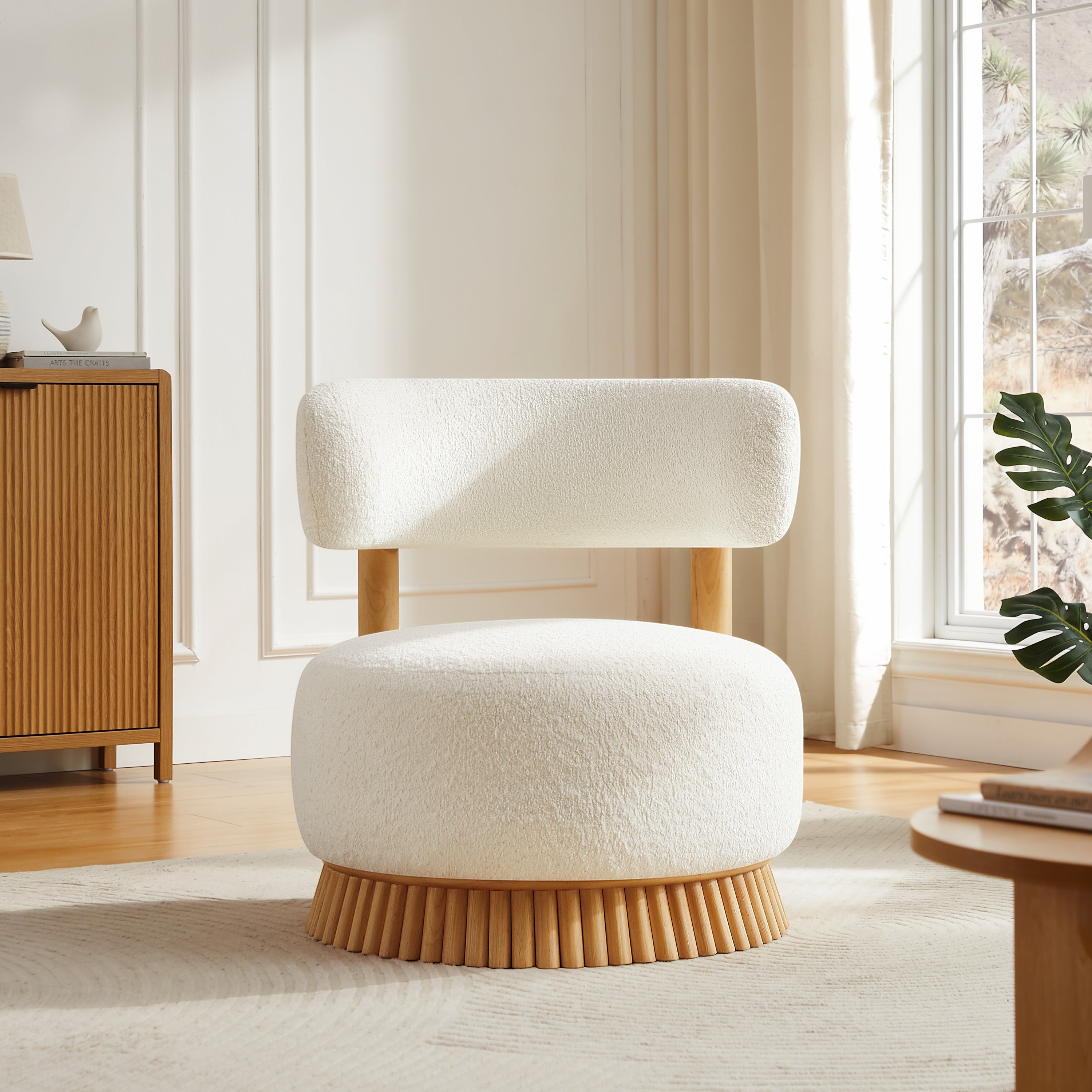 Modern Armless Chair with Wooden Base Featuring Thatched Roof Rod Design