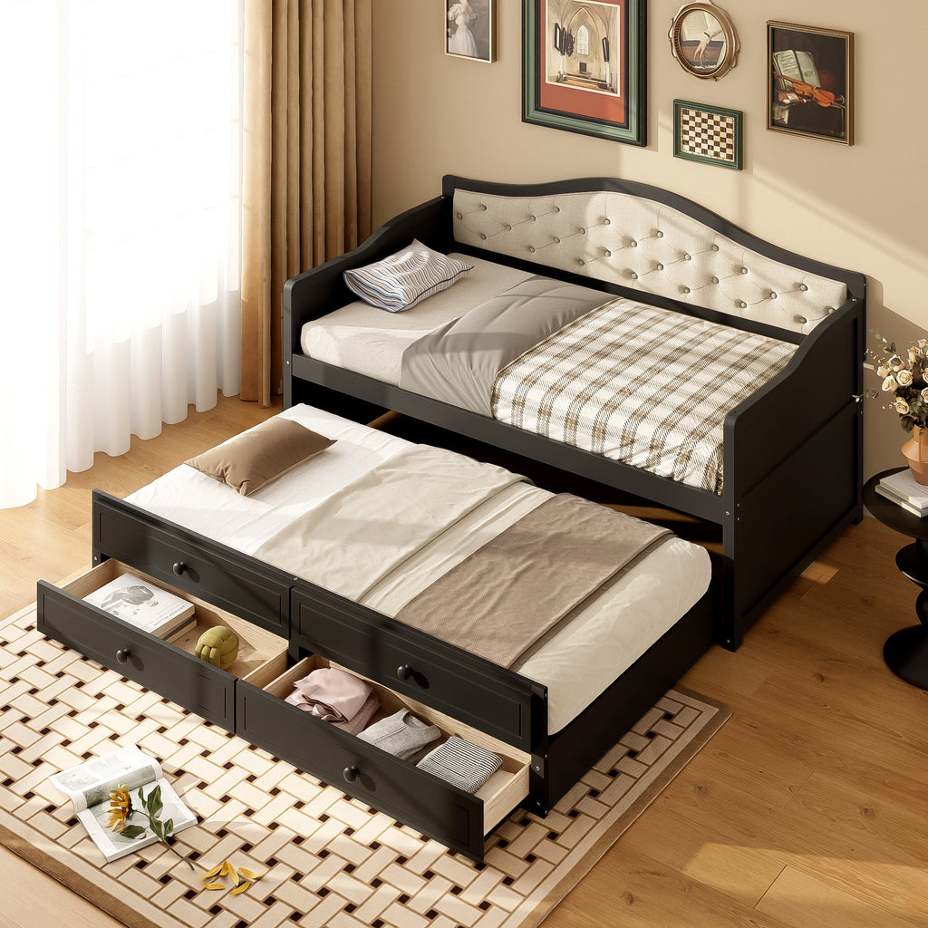 Wooden Twin Sofa Bed with Trundle