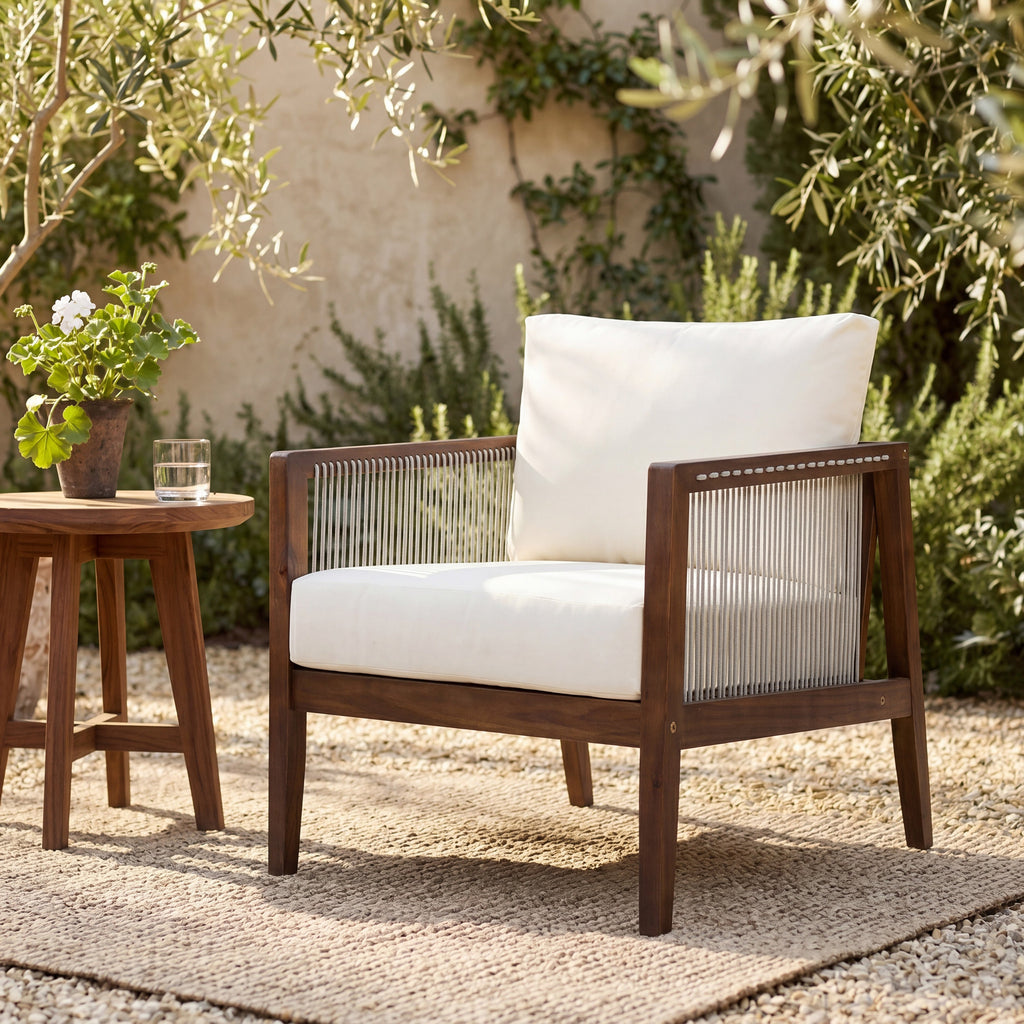 1PC/2PCS Acacia Wood Frame Outdoor Club Chair with Water-Repellent Cushions