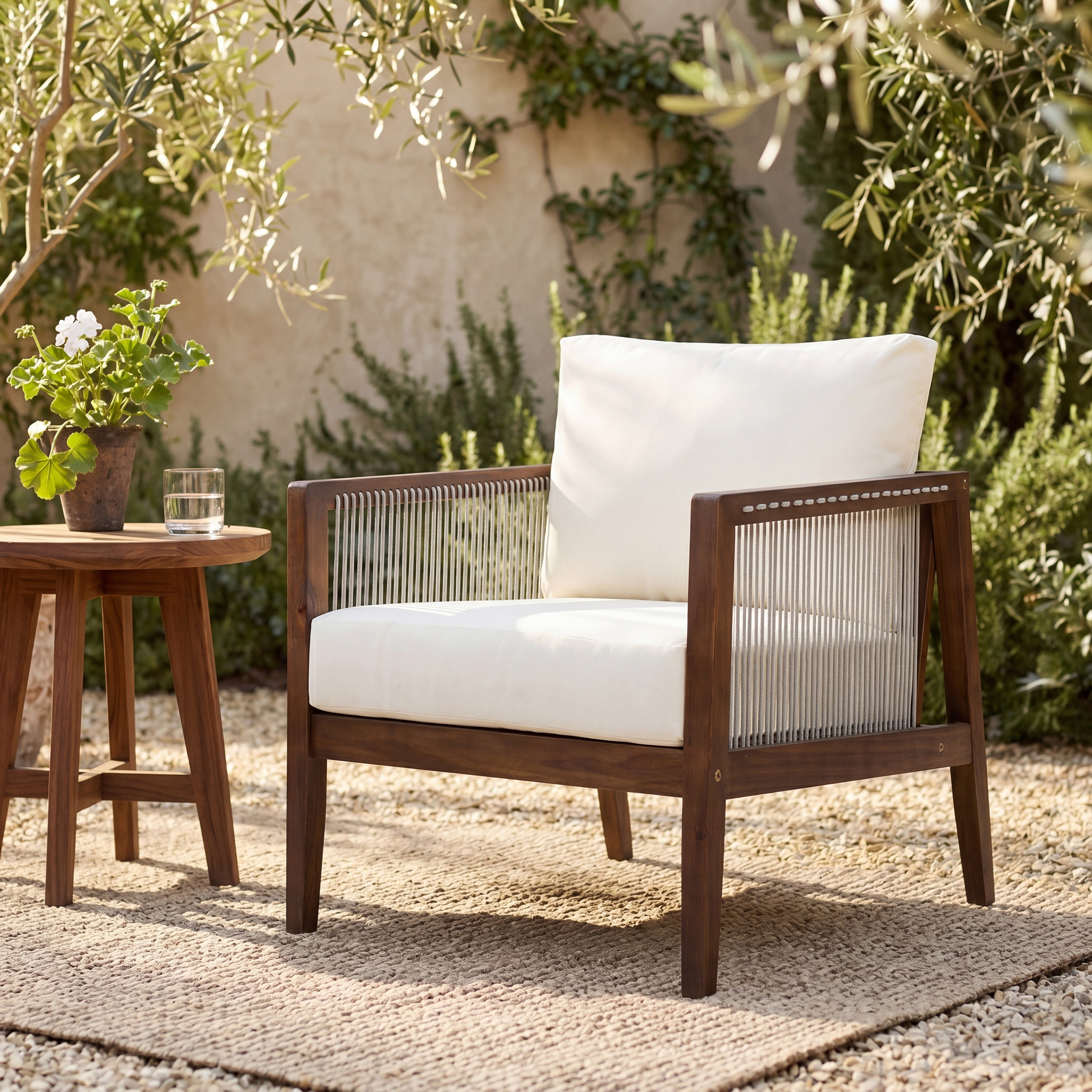 1PC/2PCS Acacia Wood Frame Outdoor Club Chair with Water-Repellent Cushions