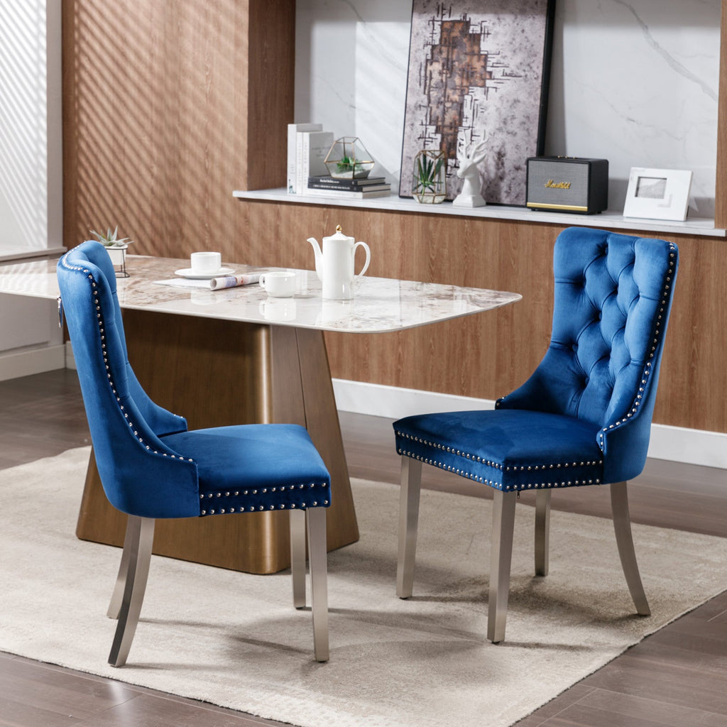 Modern High-end Tufted Solid Wood Velvet Dining Chairs (Set of 2)