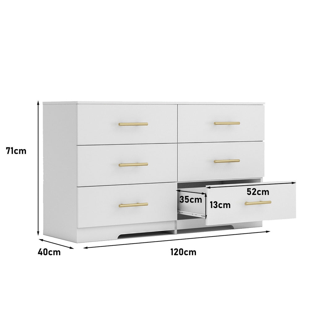 Large 6 Drawers Chest Dressers Table with Golden Handle