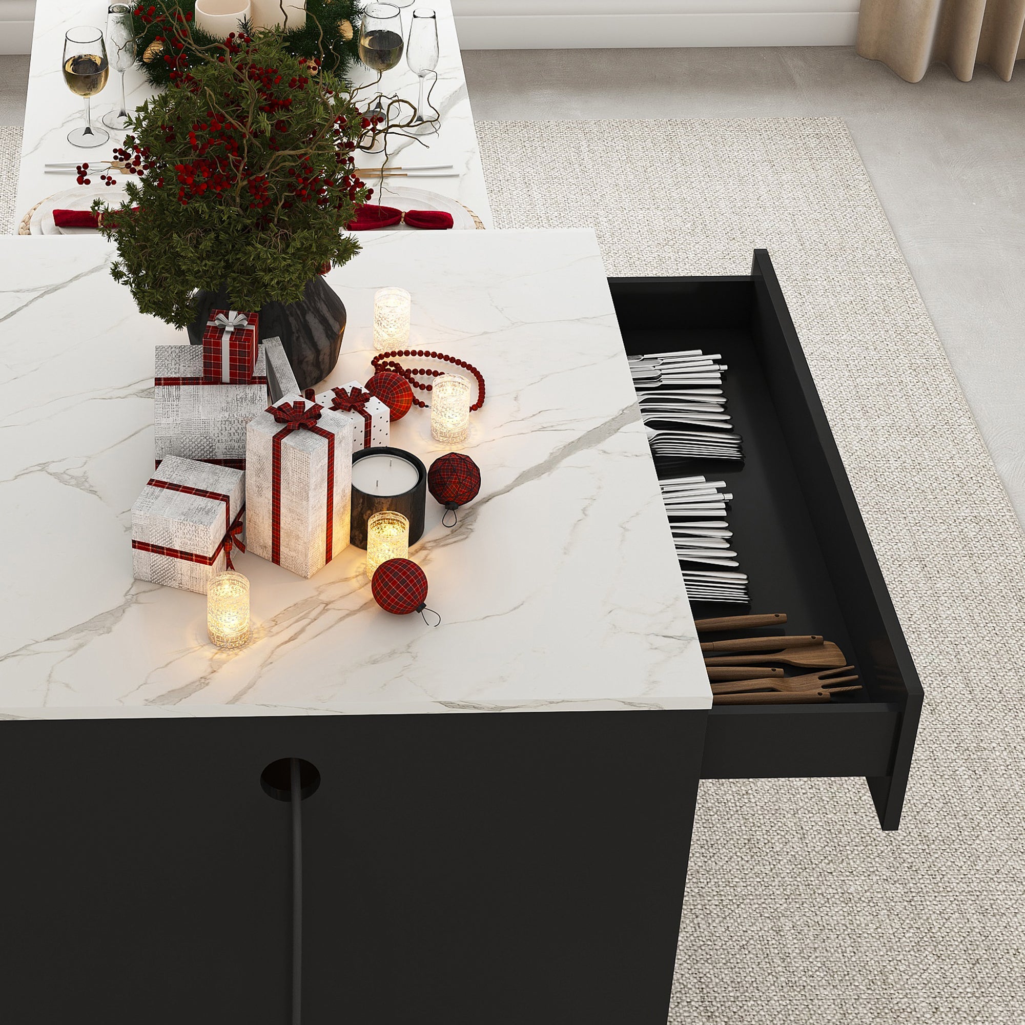 Expandable Kitchen Island with Dining Table