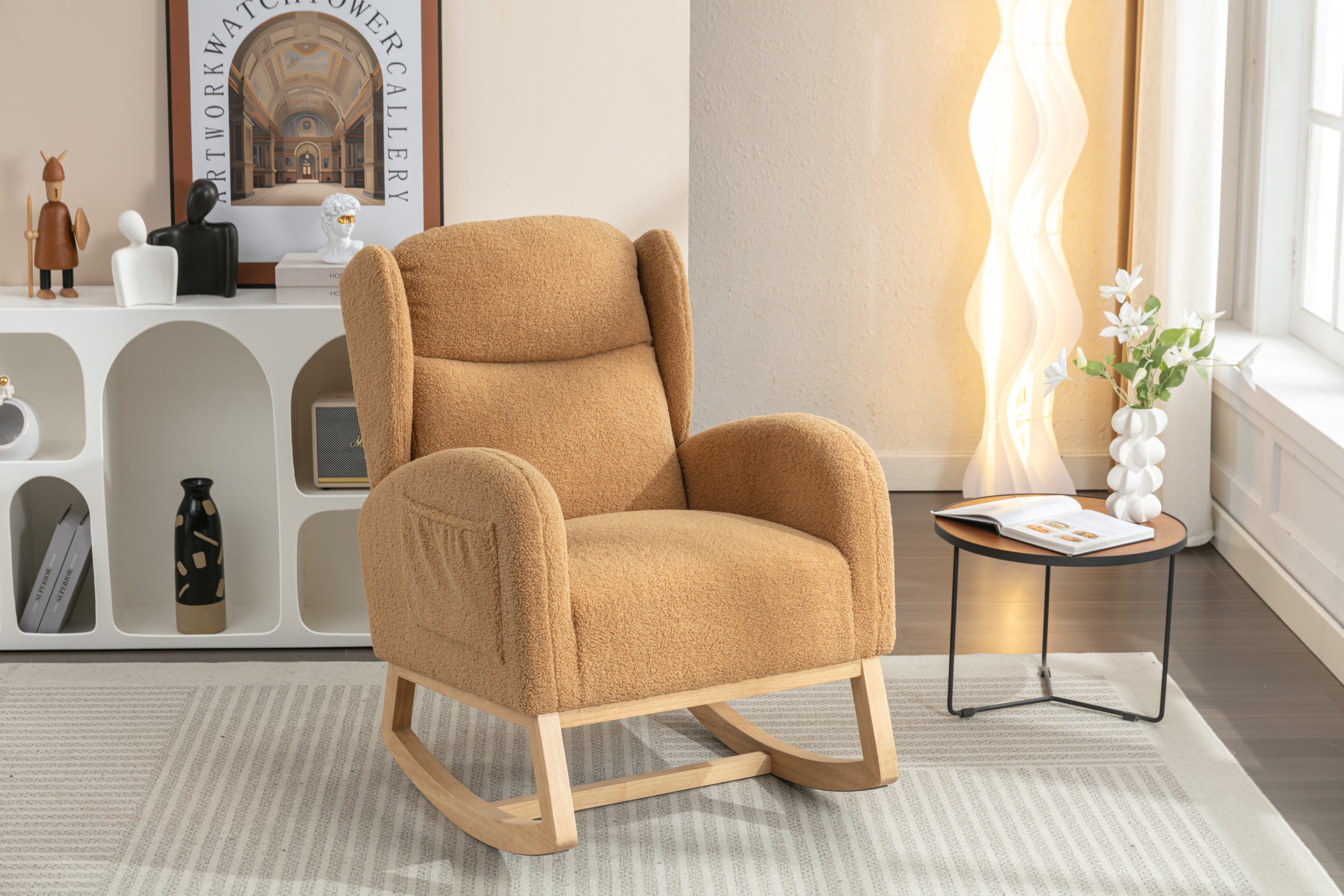 Teddy Fabric Rocking Chair with Packet Wood Legs