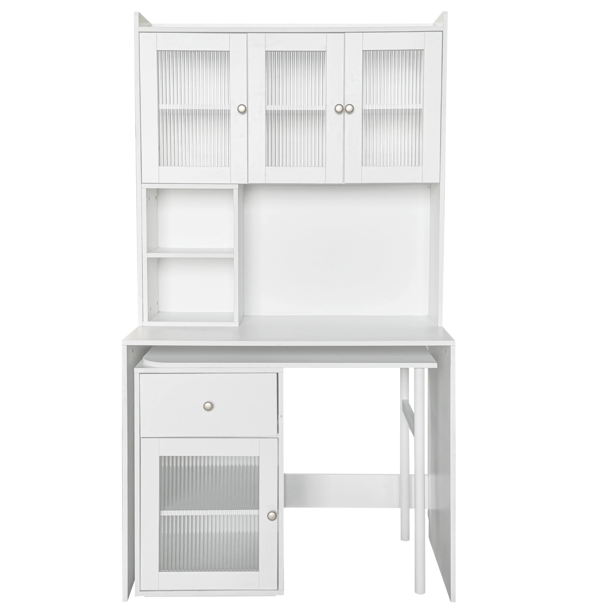 90 Degree Rotating Desktop Computer Desk with Glass Door for Home Office