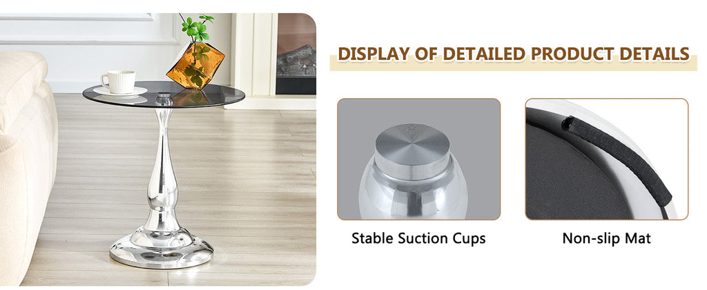 20" Small Luxury Metal Round Side Table with a Glass Top