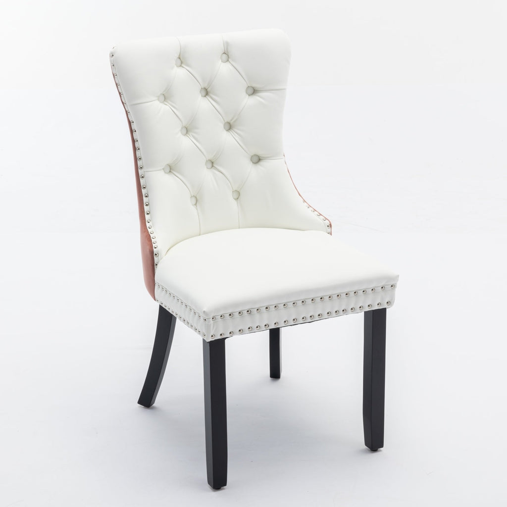 Tufted Solid Wood PU Upholstered Dining Chair with Wood Legs (Set of 2)