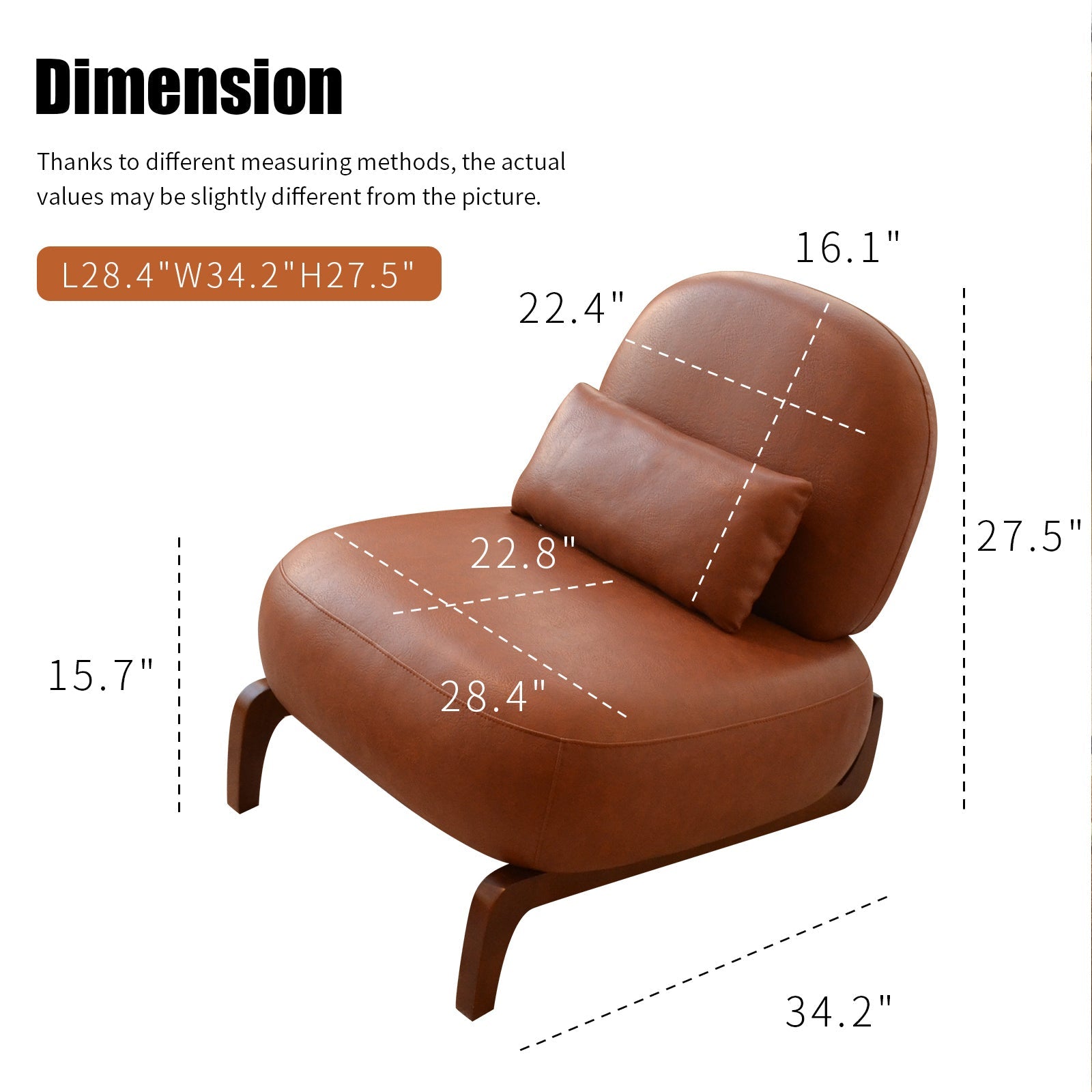 Armless Leather Accent Chair with Solid Wood Legs